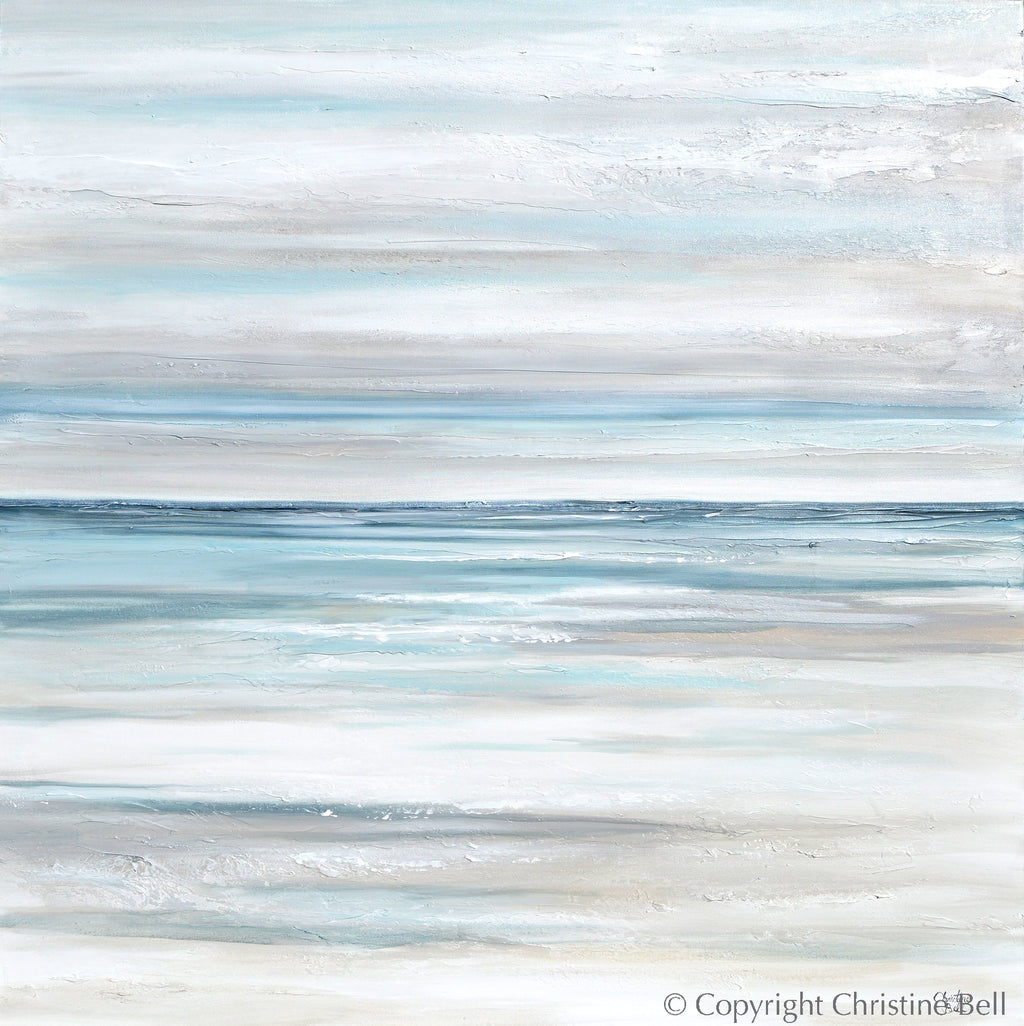 "Tranquility" GICLEE PRINT Coastal Abstract Painting, Neutral, Grey, White, Taupe, Blue