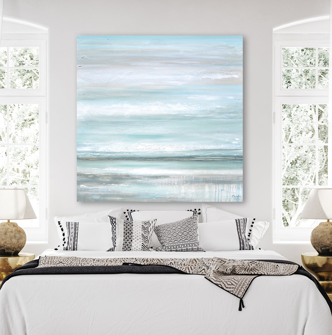 "Euphoria" GICLEE PRINT Coastal Abstract Painting, Seafoam Green Light Blue, Grey, White