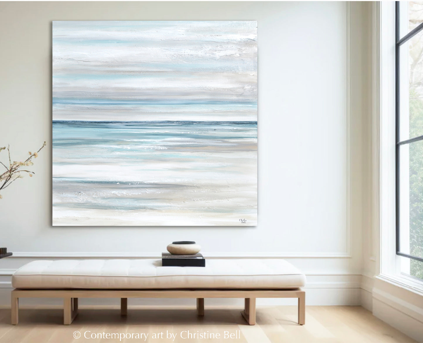 "Tranquility" GICLEE PRINT Coastal Abstract Painting, Neutral, Grey, White, Taupe, Blue