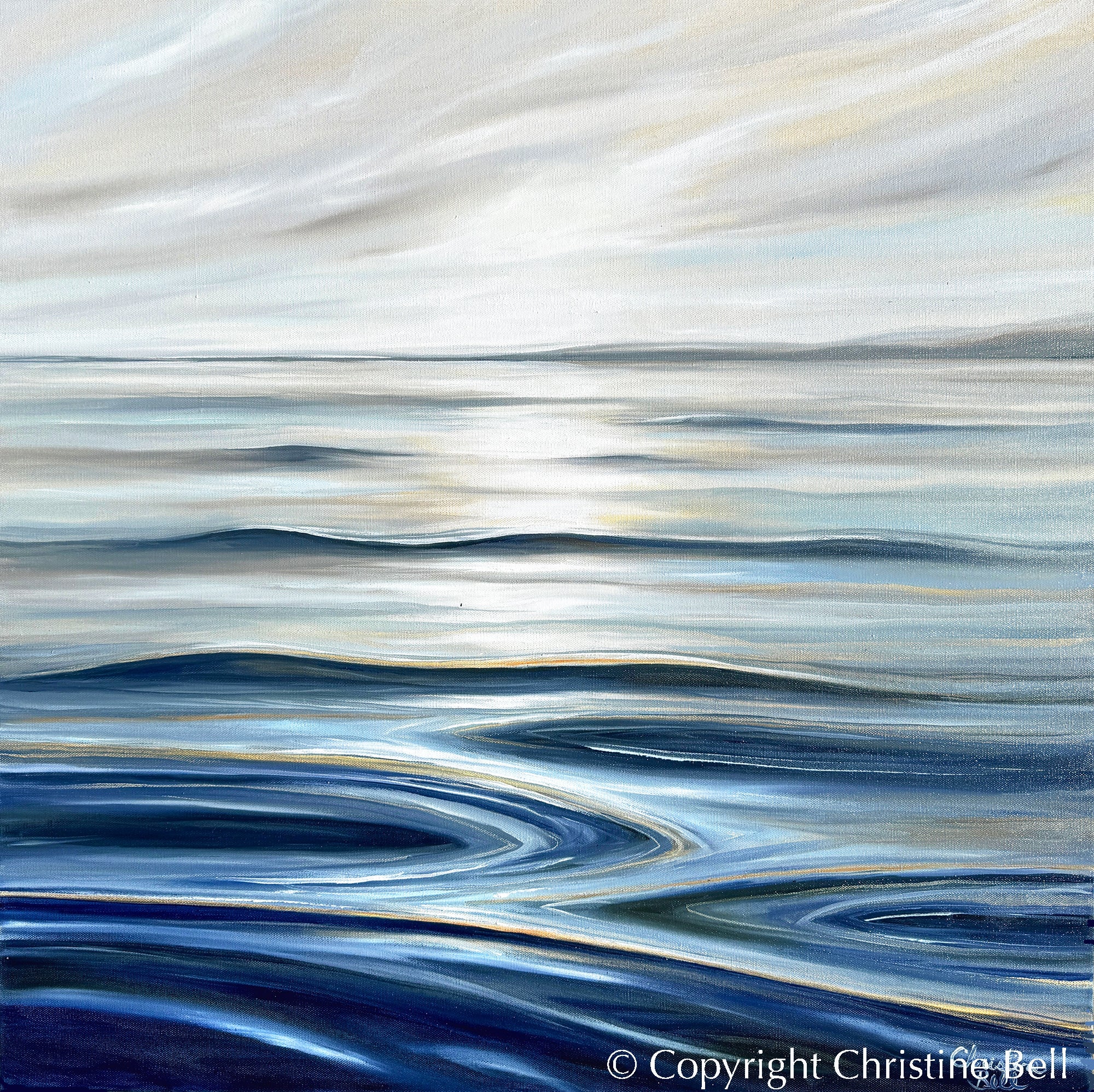 &amp;quot;Calm Waters II&amp;quot; GICLEE PRINT Coastal Seascape Painting, Navy Blue, Grey, White
