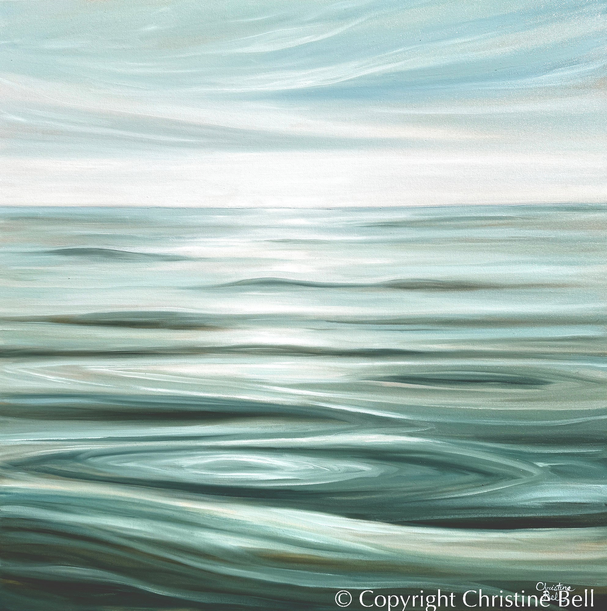 &amp;quot;Pristine Waters&amp;quot; GICLEE PRINT Coastal Seascape Painting, Light Aqua Blue, White