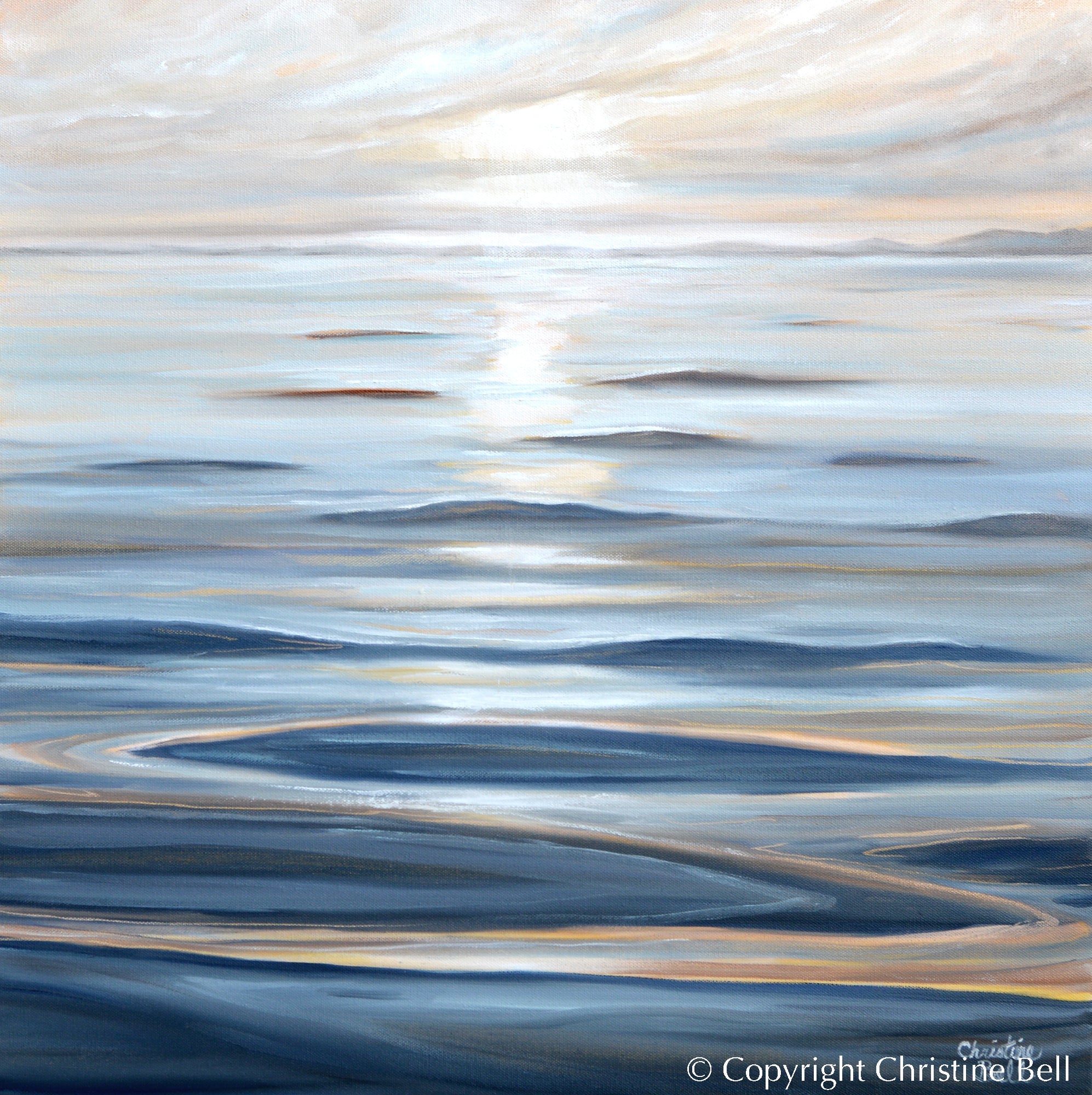 &amp;quot;Calm Waters&amp;quot; GICLEE PRINT Coastal Seascape Painting, Light Blue, Grey, White