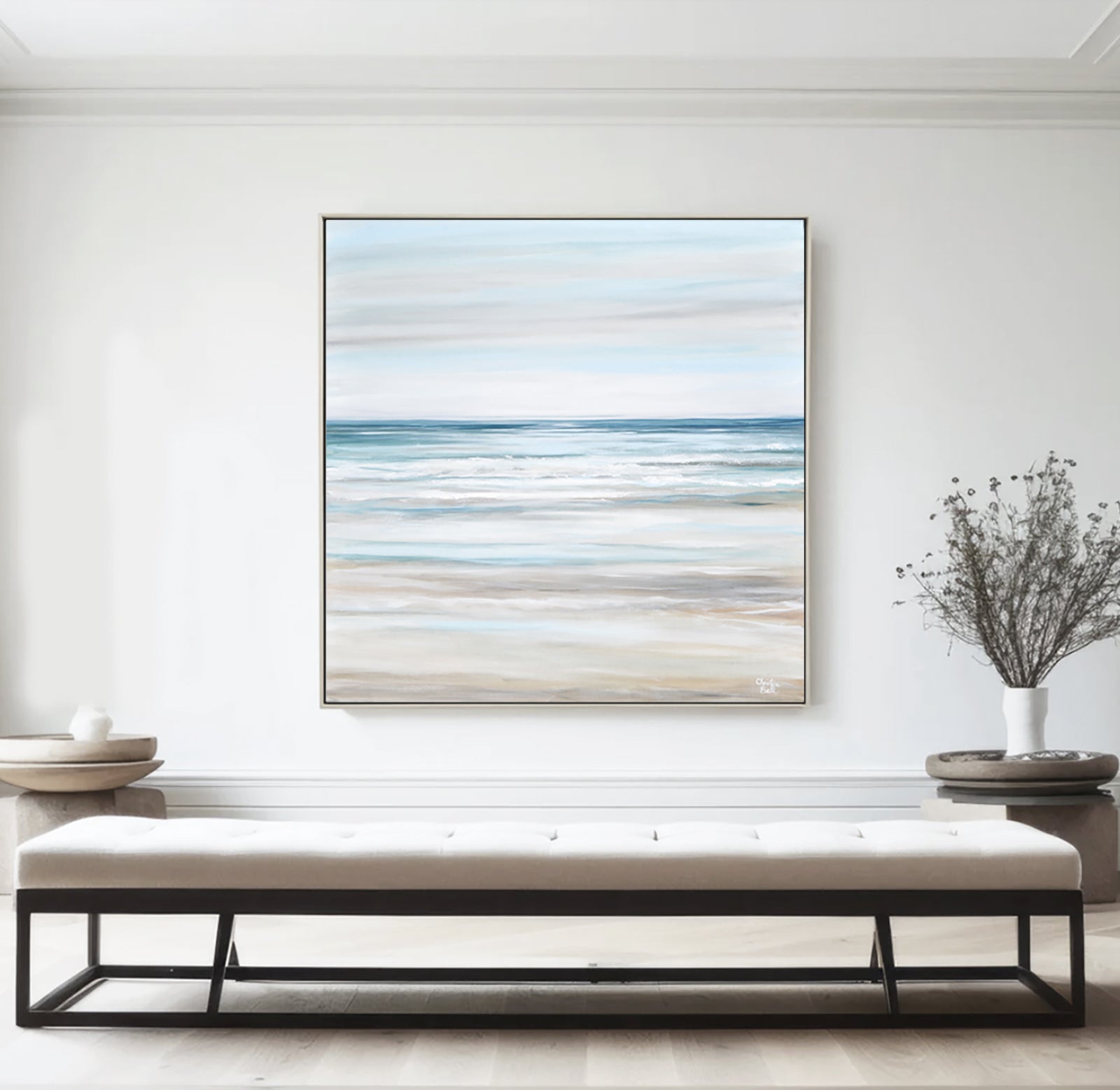 &quot;Beach Walk&quot; GICLEE PRINT Coastal Abstract Painting, Light Blue, Grey, White