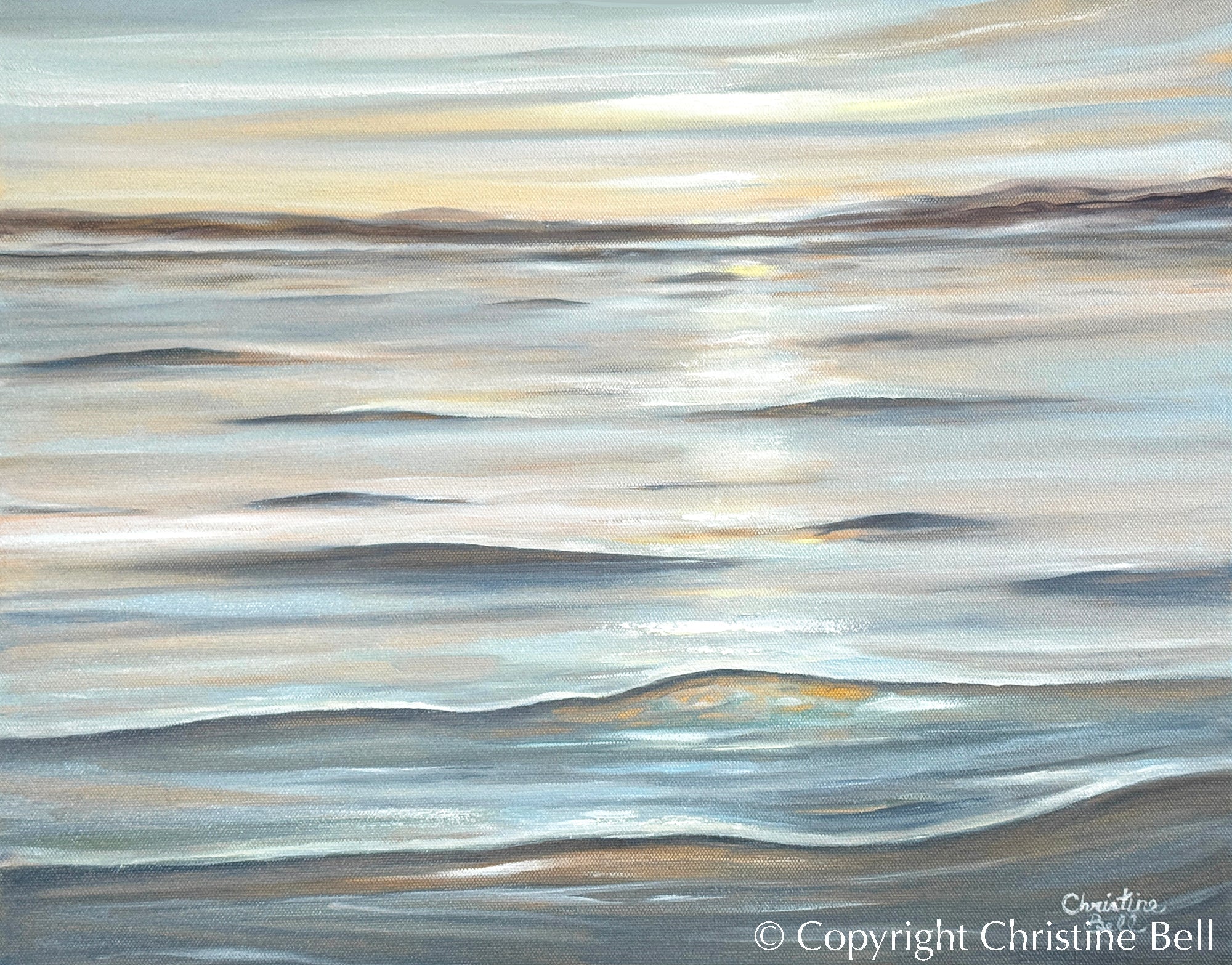 "Gentle Tranquility" GICLÉE PRINT, Coastal Seascape Painting, Neutral Ocean Waves