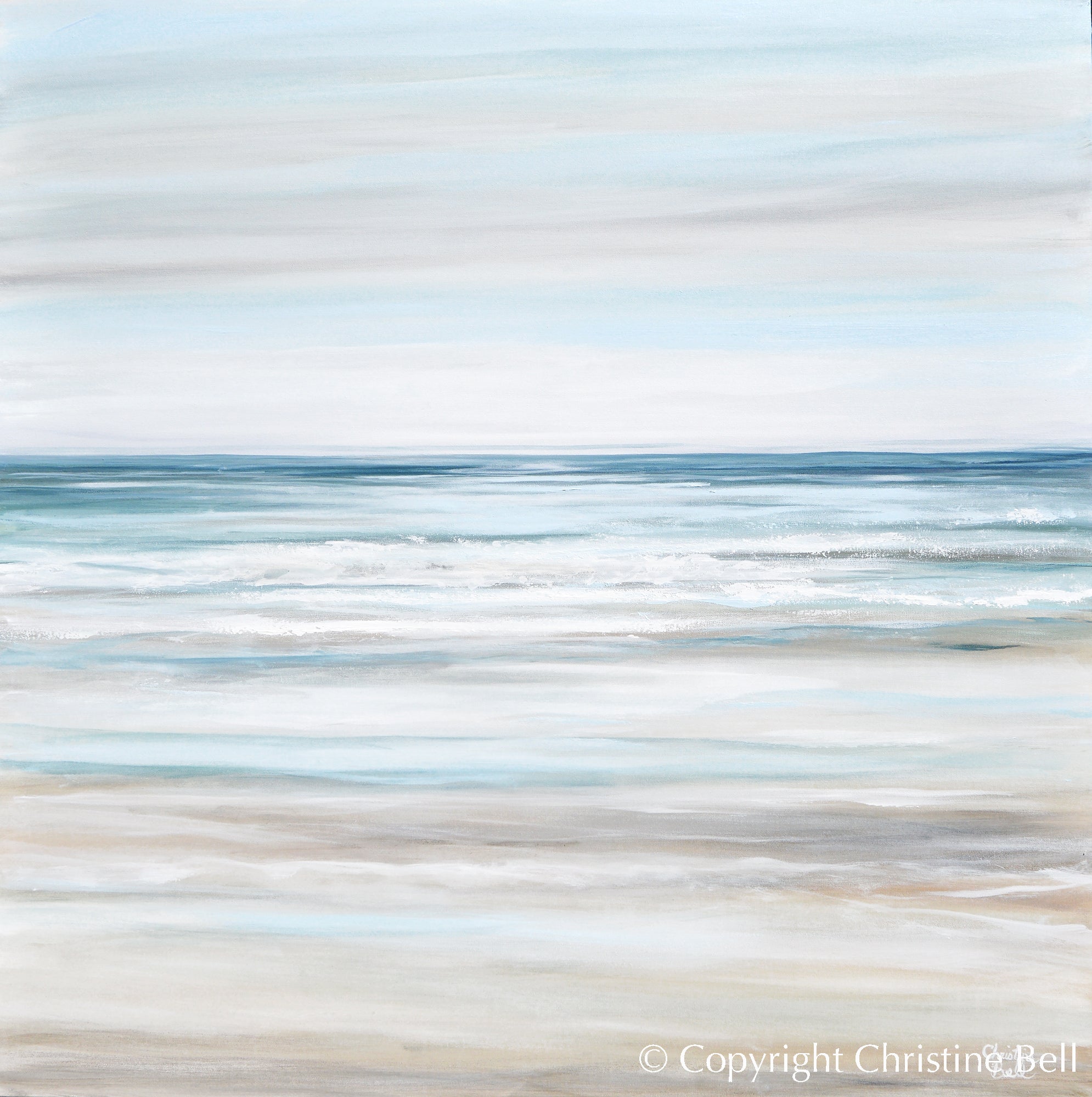 &amp;quot;Beach Walk&amp;quot; GICLEE PRINT Coastal Abstract Painting, Light Blue, Grey, White