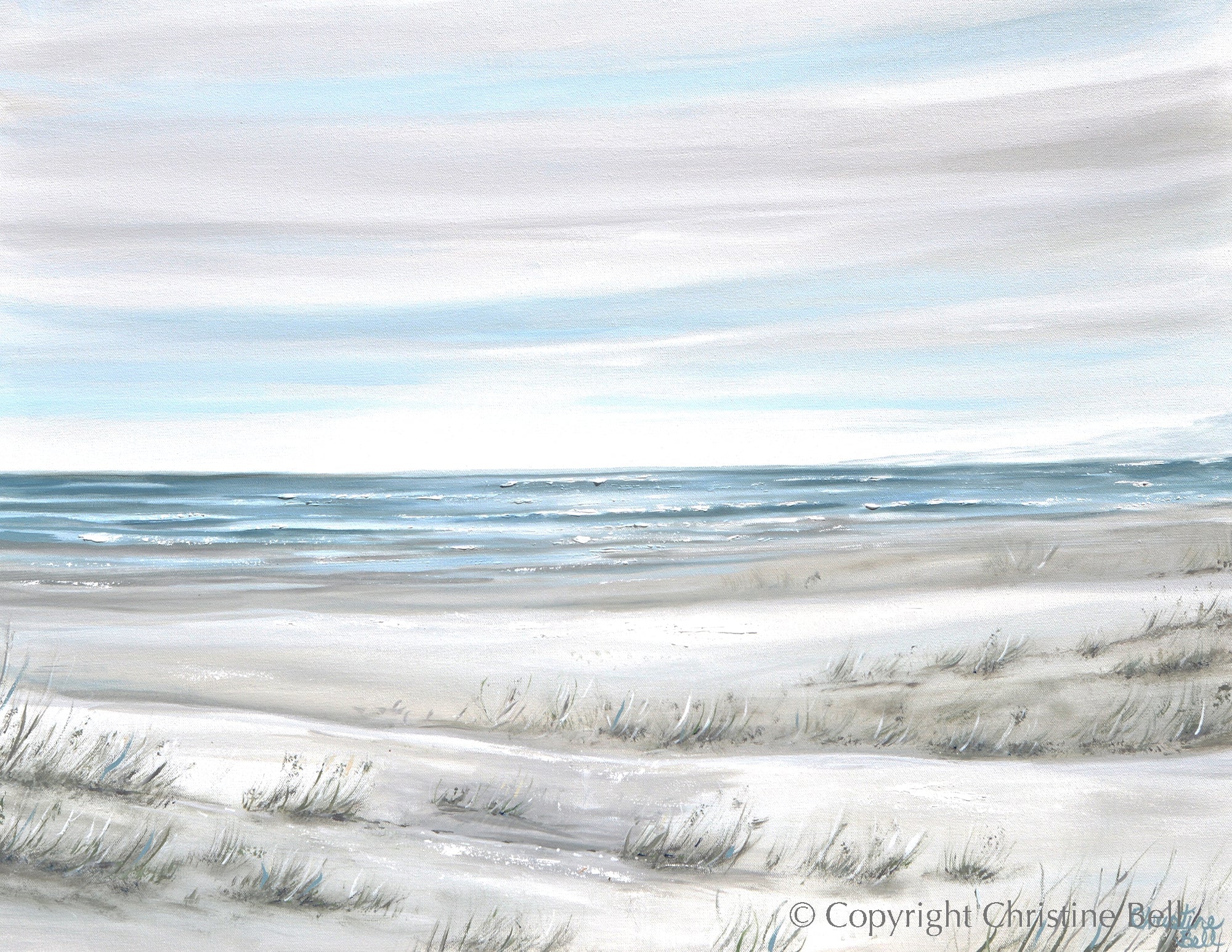 &amp;quot;Coastal Whispers II&amp;quot; GICLEE PRINT Coastal Abstract Painting, Neutral, Light Blue, Grey, White, Taupe