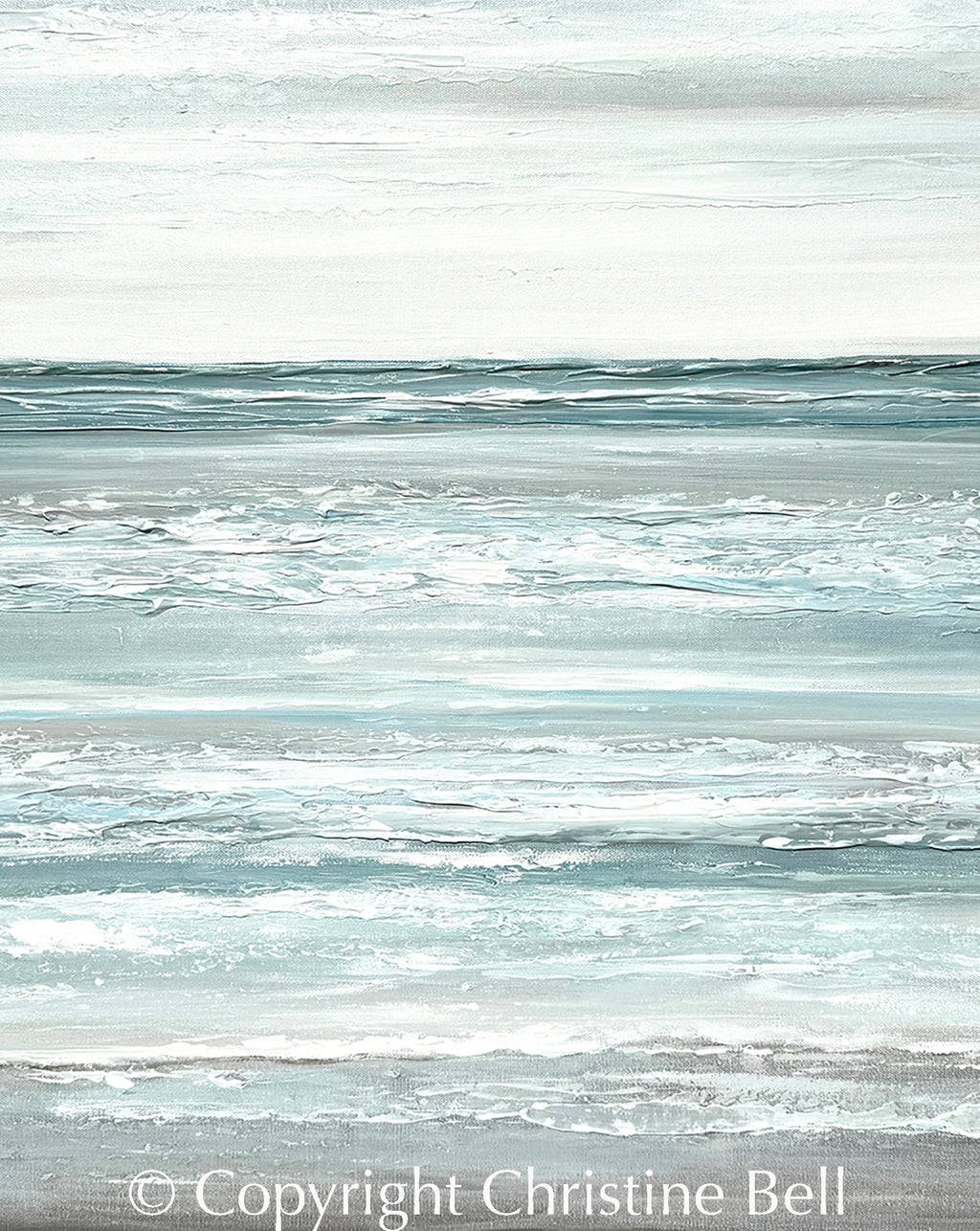 "Seaside Solitude" Giclée Print, Coastal Abstract Seascape Painting, Ocean, Light Blue, Grey, White,