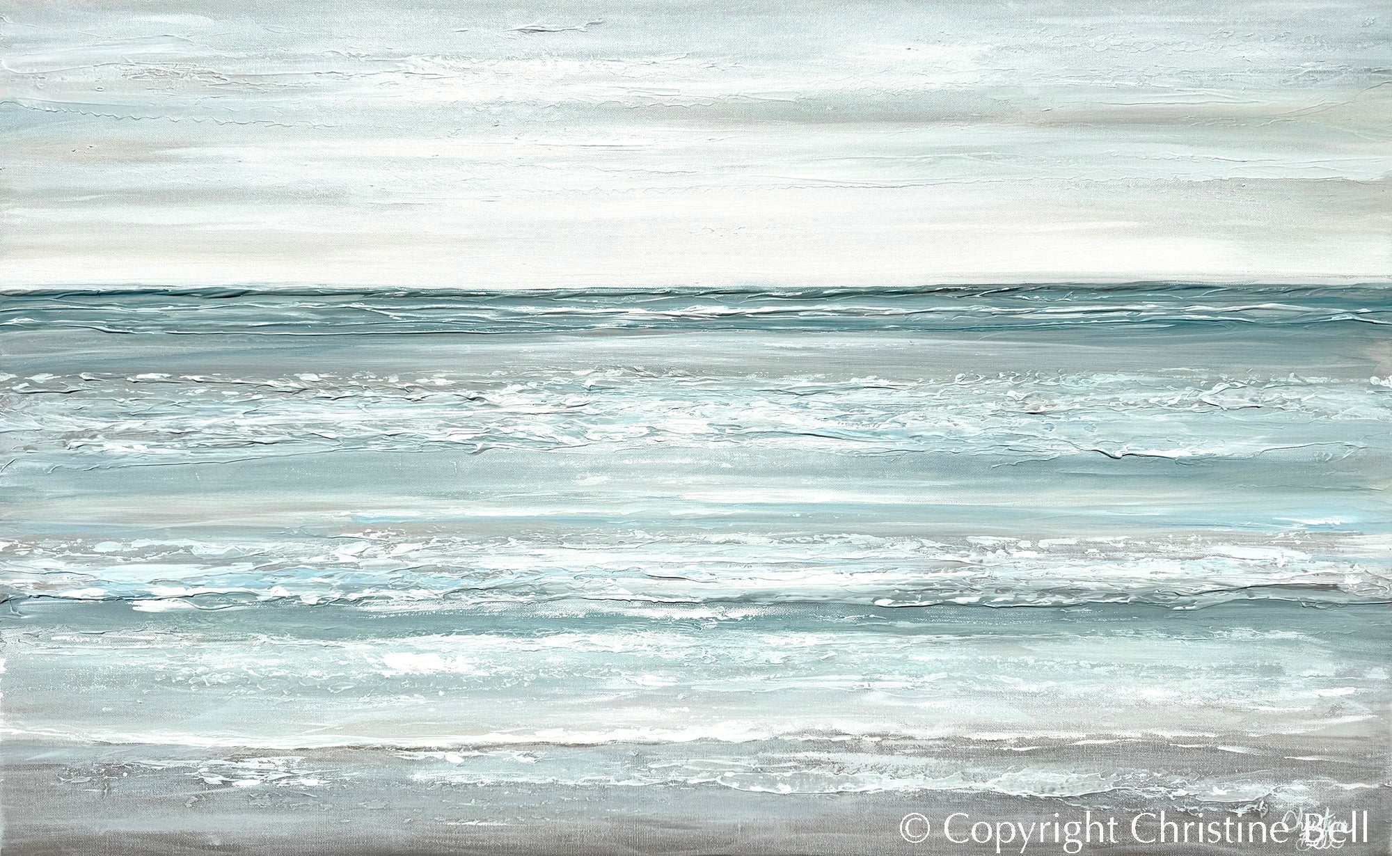 &amp;quot;Seaside Solitude&amp;quot; Giclée Print, Coastal Abstract Seascape Painting, Ocean, Light Blue, Grey, White,