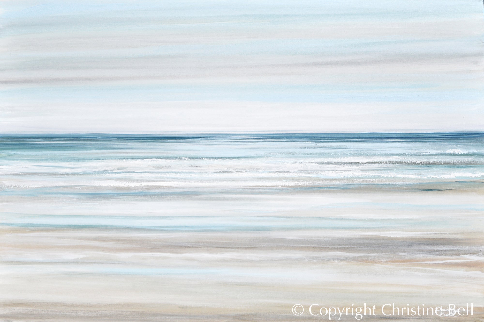 &amp;quot;Beach Walk II&amp;quot; GICLEE PRINT Coastal Abstract Painting, Light Blue, Grey, White