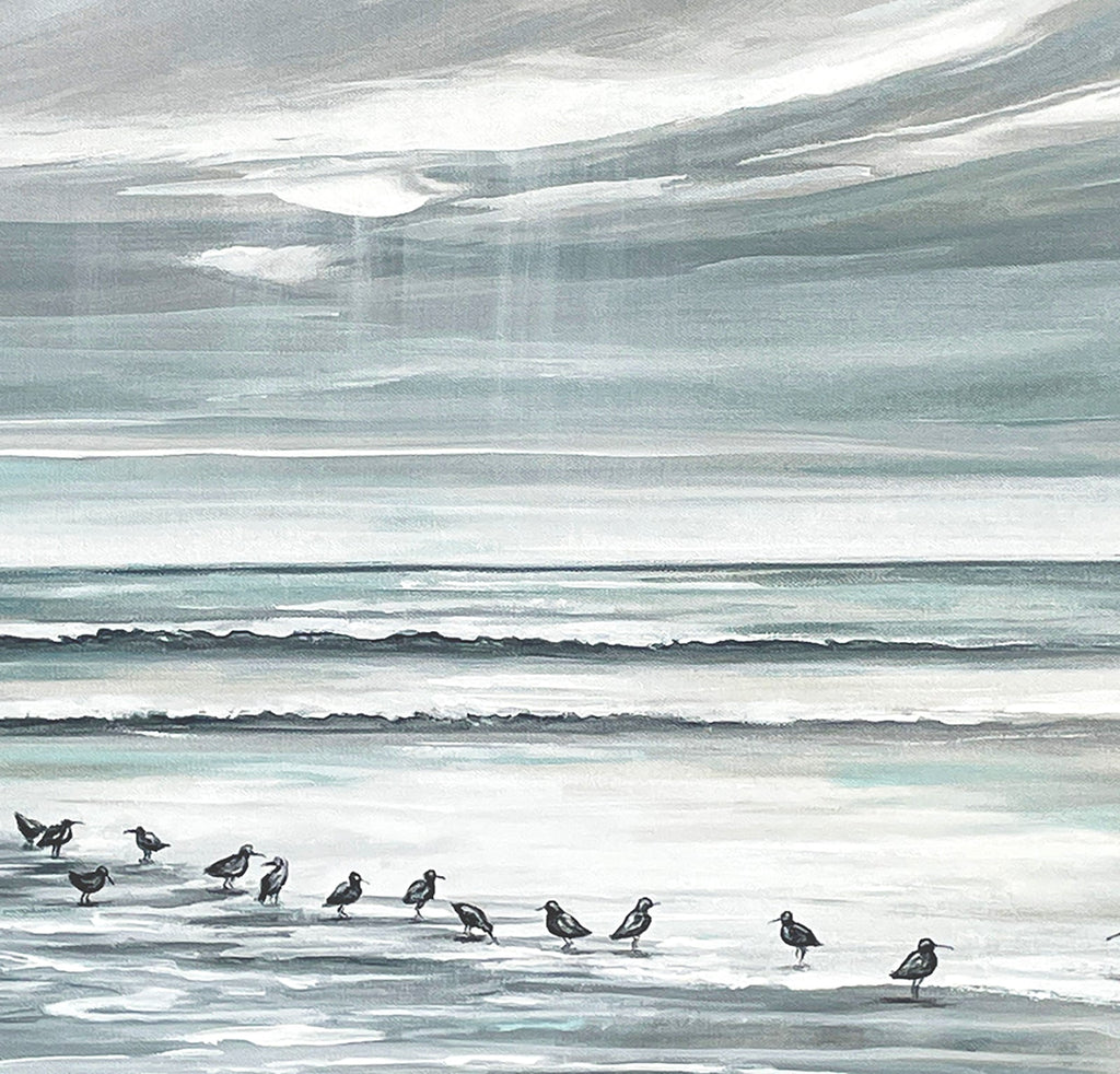 "Sandpiper Social" GICLÉE PRINT, Coastal Abstract Seascape Painting, Sandpiper Birds