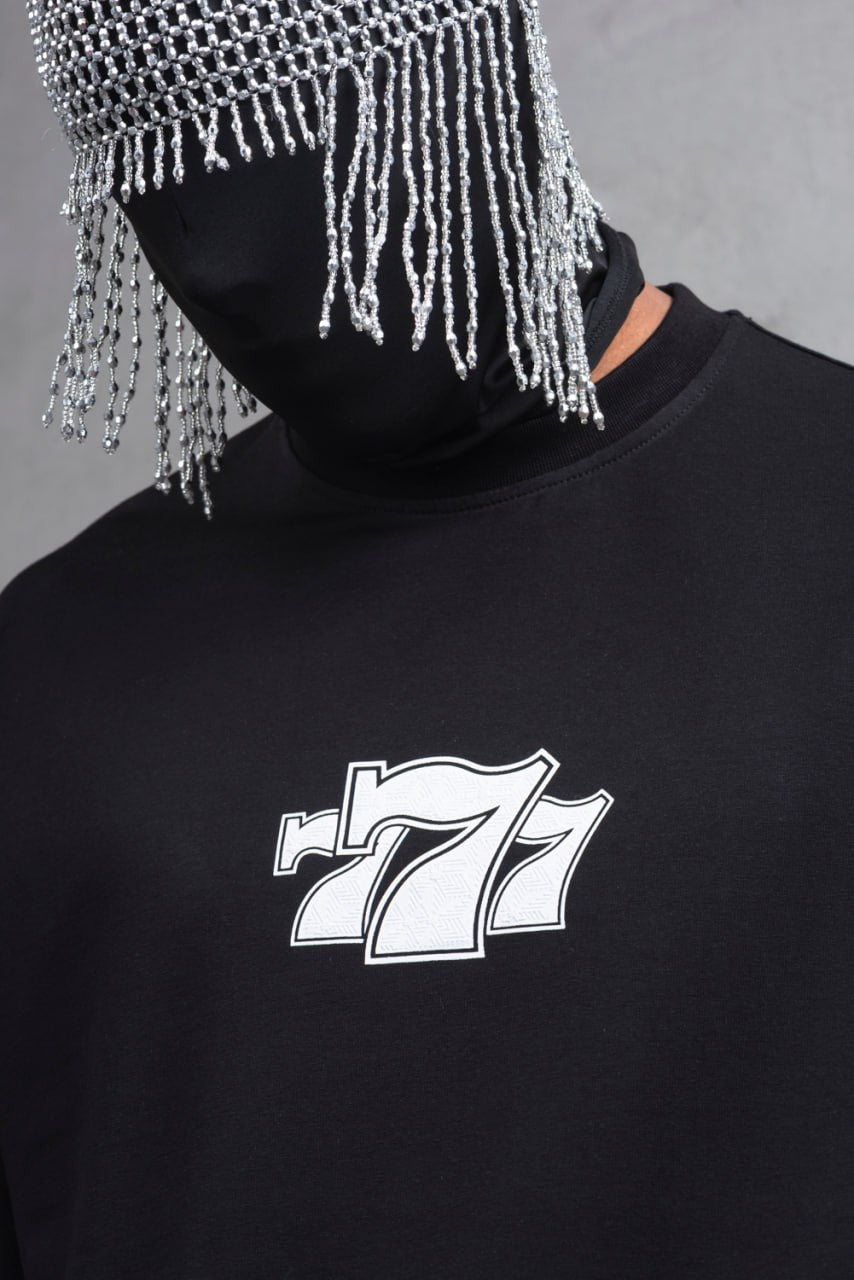 Oversize Cotton Tee - &amp;quot;777&amp;quot; Graphic Print Shirt
