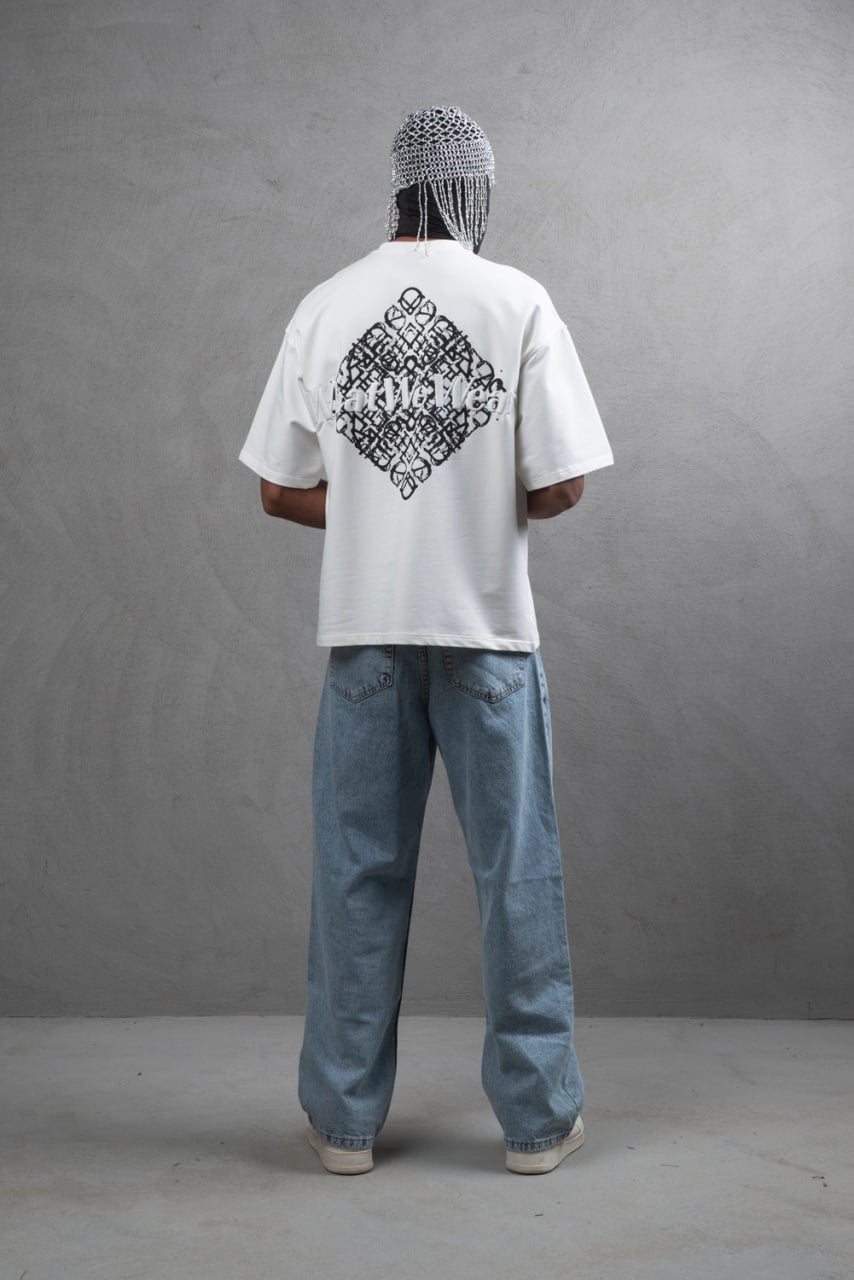 Oversize Cotton Tee - Abstract Diamond Graphic Print