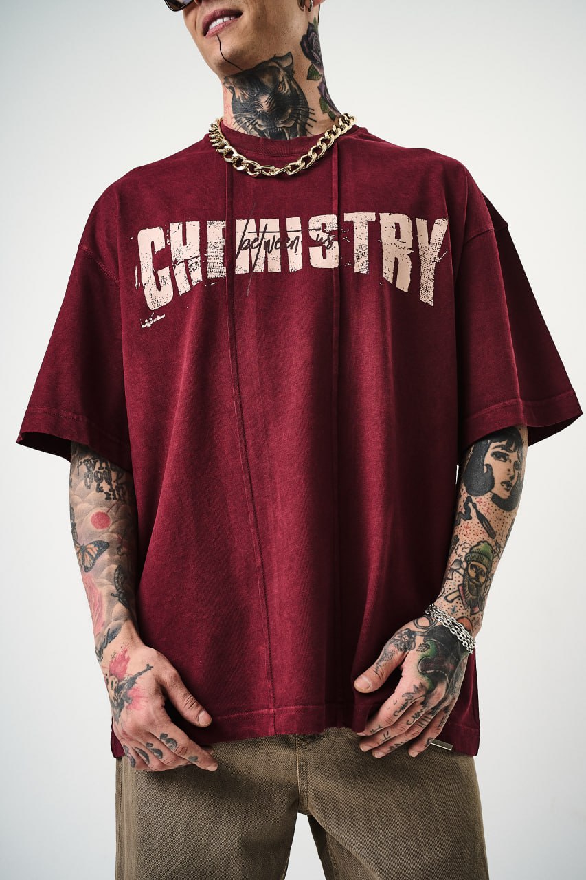 Oversize Cotton Tee - &amp;quot;Chemistry&amp;quot; Distressed Graphic Print
