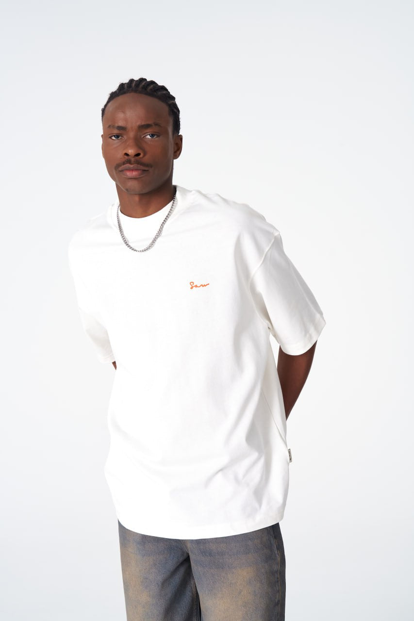 Oversize Cotton Tee / Hexagon Mosaic Graphic Print &amp;quot;OUR ART ERA SAW&amp;quot;