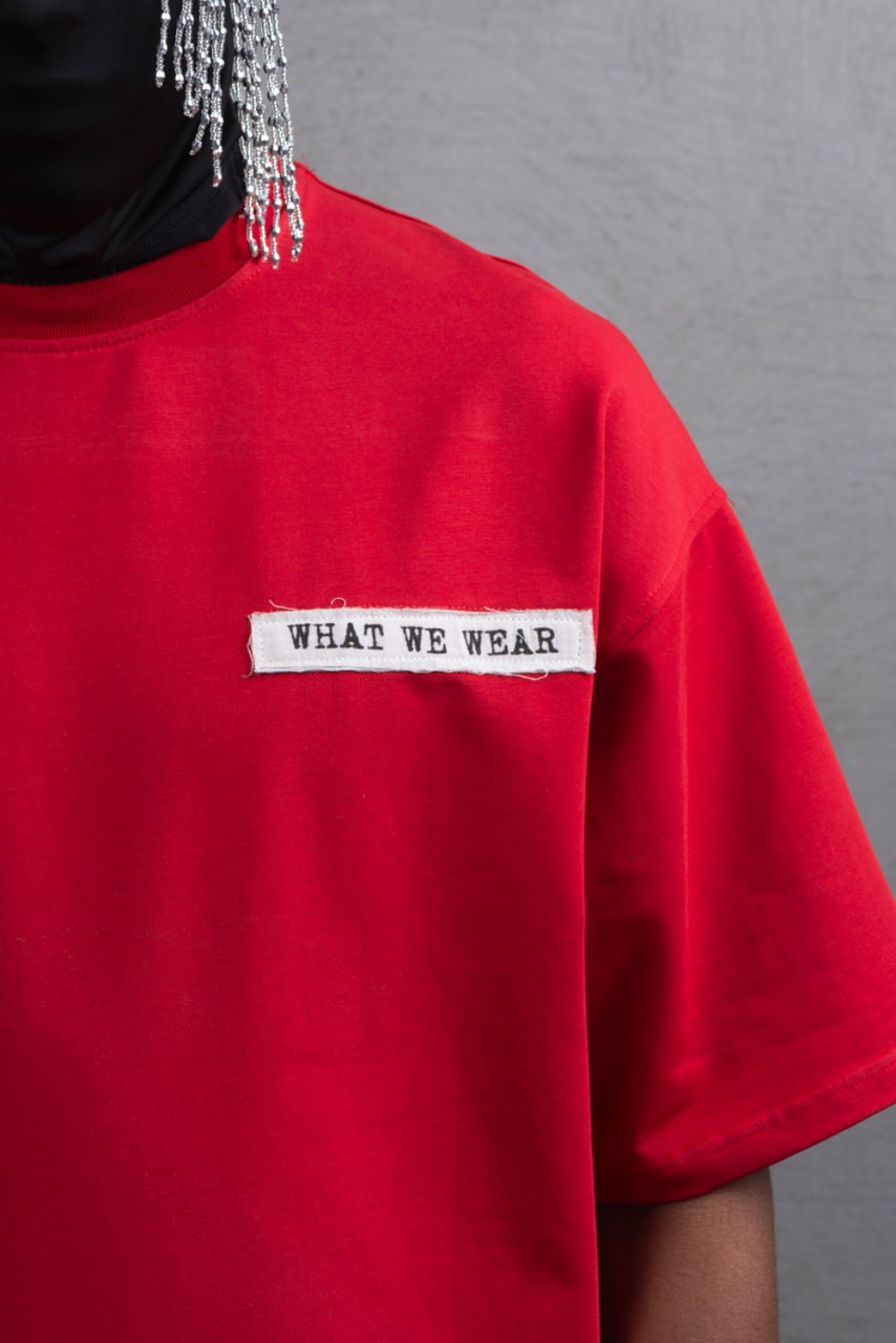 Oversize Cotton Tee - Layered Patch &amp;quot;What We Wear&amp;quot; Shirt