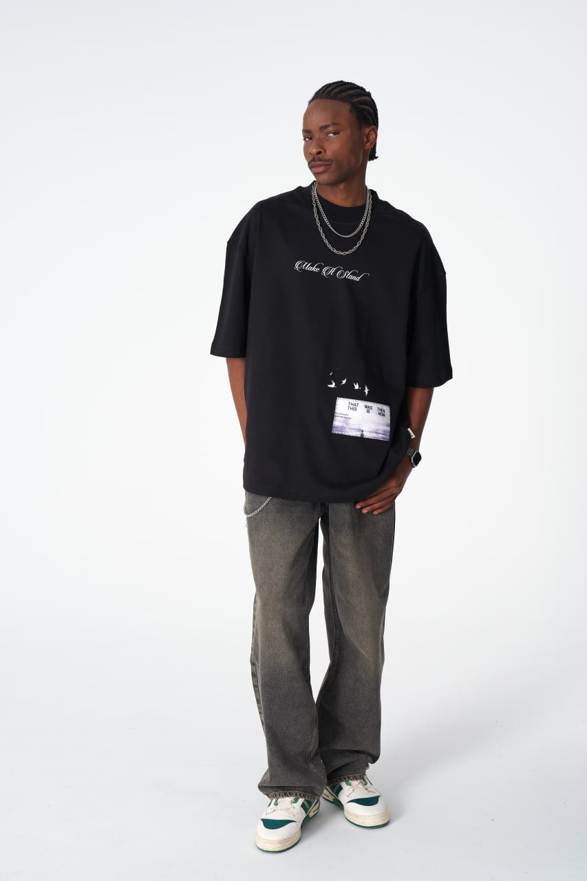 Oversize Cotton Tee / &amp;quot;Make A Stand&amp;quot; Photographic Graphic Print