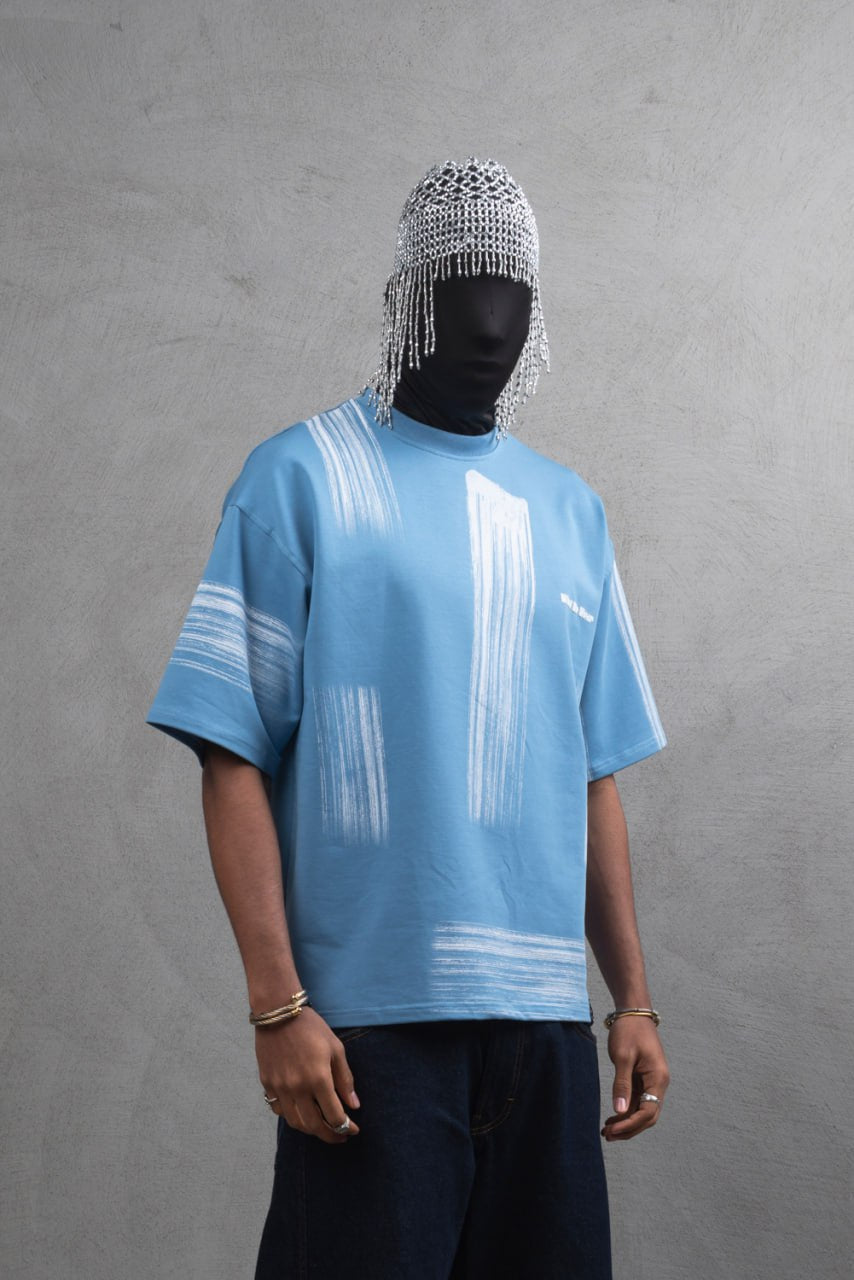 Oversize Graphic Cotton Tee - Abstract Vertical Stroke Print
