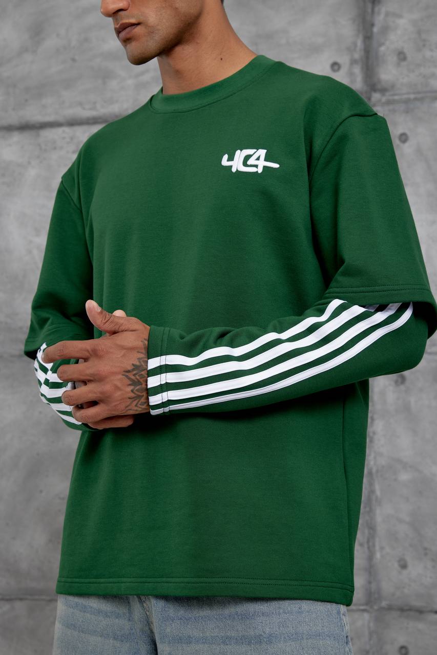 Oversized &amp;quot;404&amp;quot; Graphic T-Shirt – Layered Three-Stripe Long Sleeve