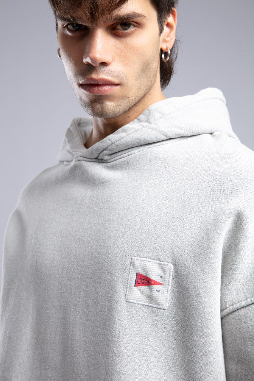 Oversized &amp;#39;8&amp;#39; Plaid Patch Hoodie - Vintage Washed Pullover