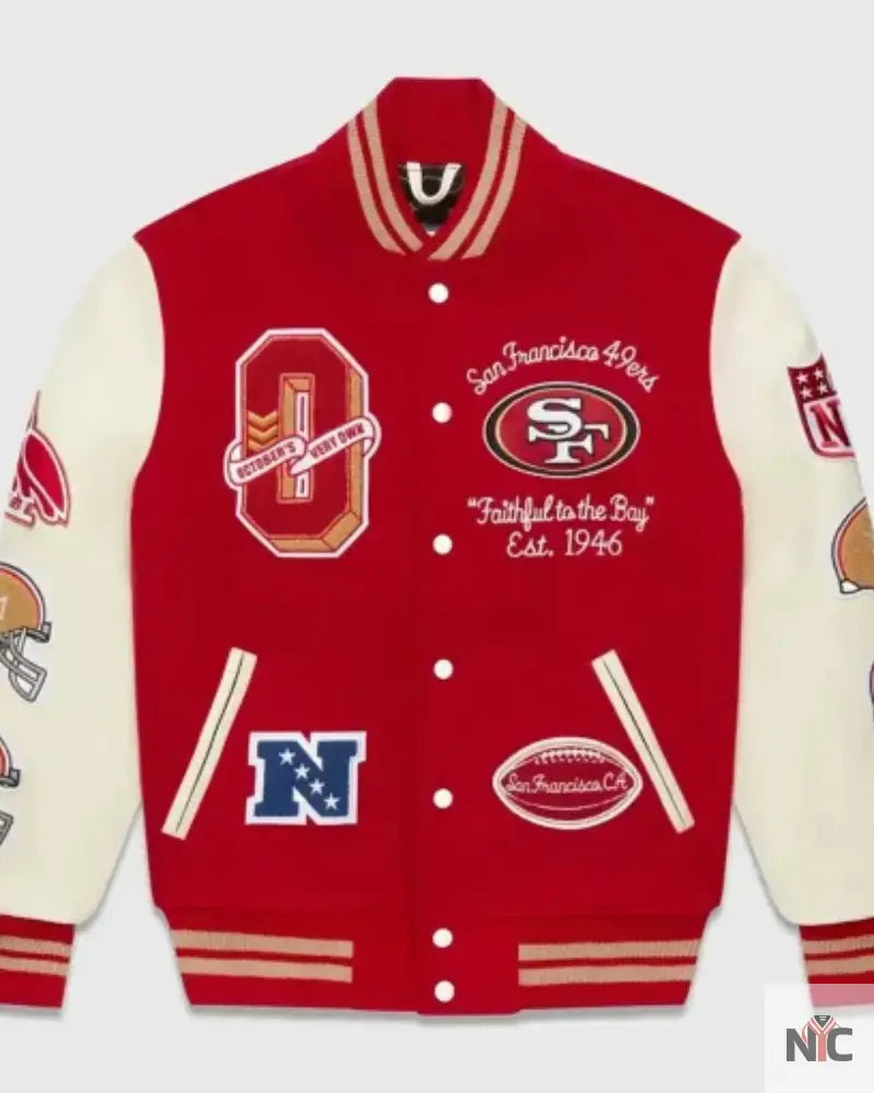 Ovo San Francisco 49ers Red And White Varsity Jacket