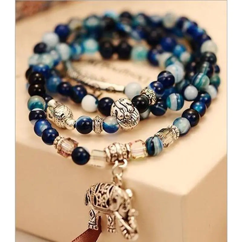 Style Loft Collection Blue Agate Natural Crystal Elephant Charm Bracelet