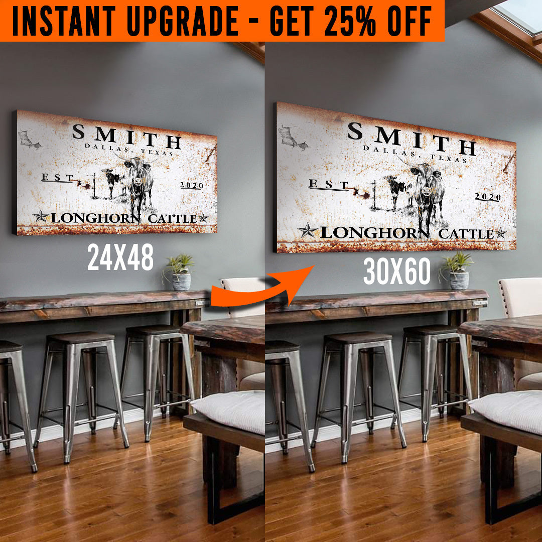 Upgrade Your 48x24 Inches &amp;#39;Longhorn Rustic Cattle&amp;#39; (Style 2) Canvas To 60x30 Inches