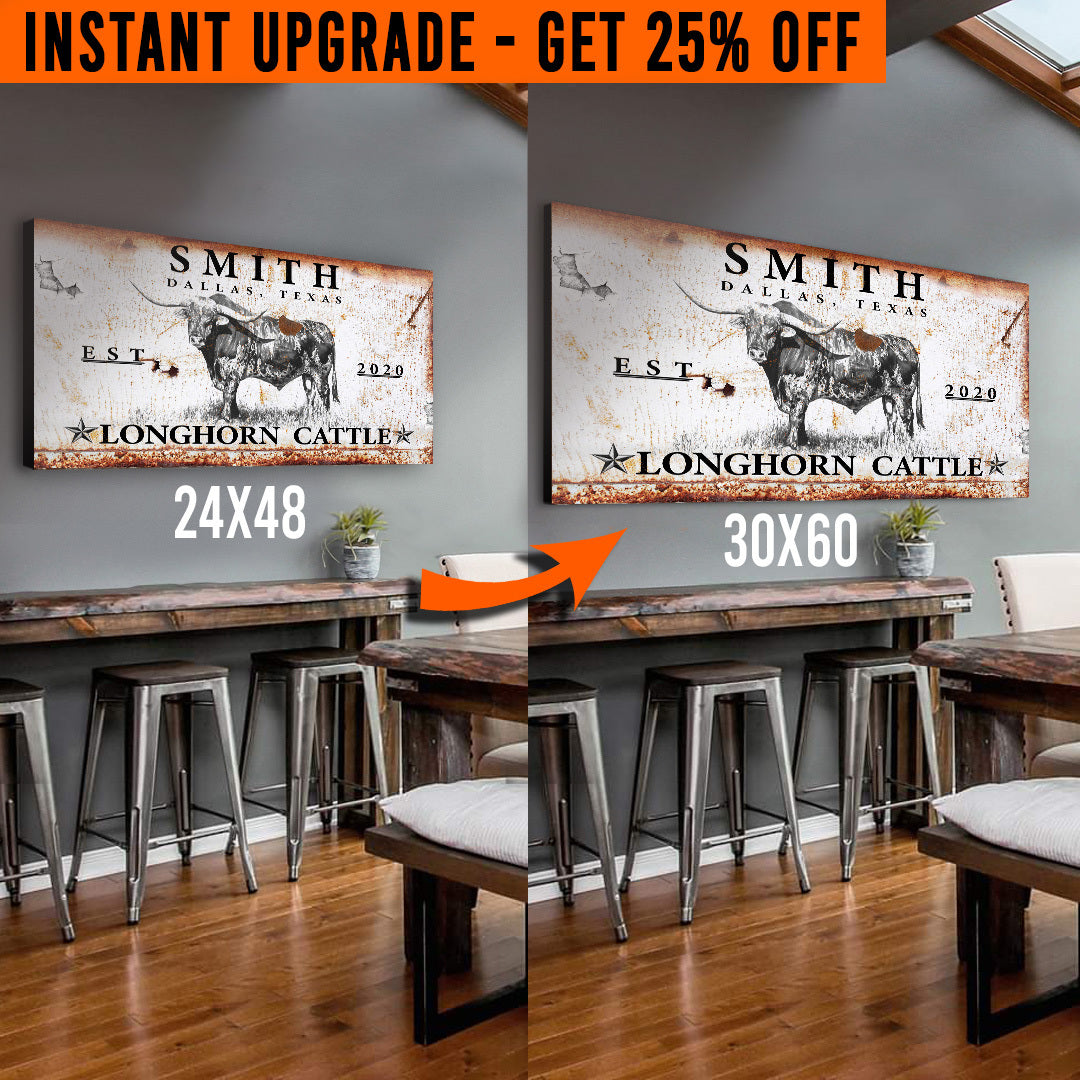 Upgrade Your 48x24 Inches &amp;#39;Longhorn Rustic Cattle&amp;#39; (Style 3) Canvas To 60x30 Inches