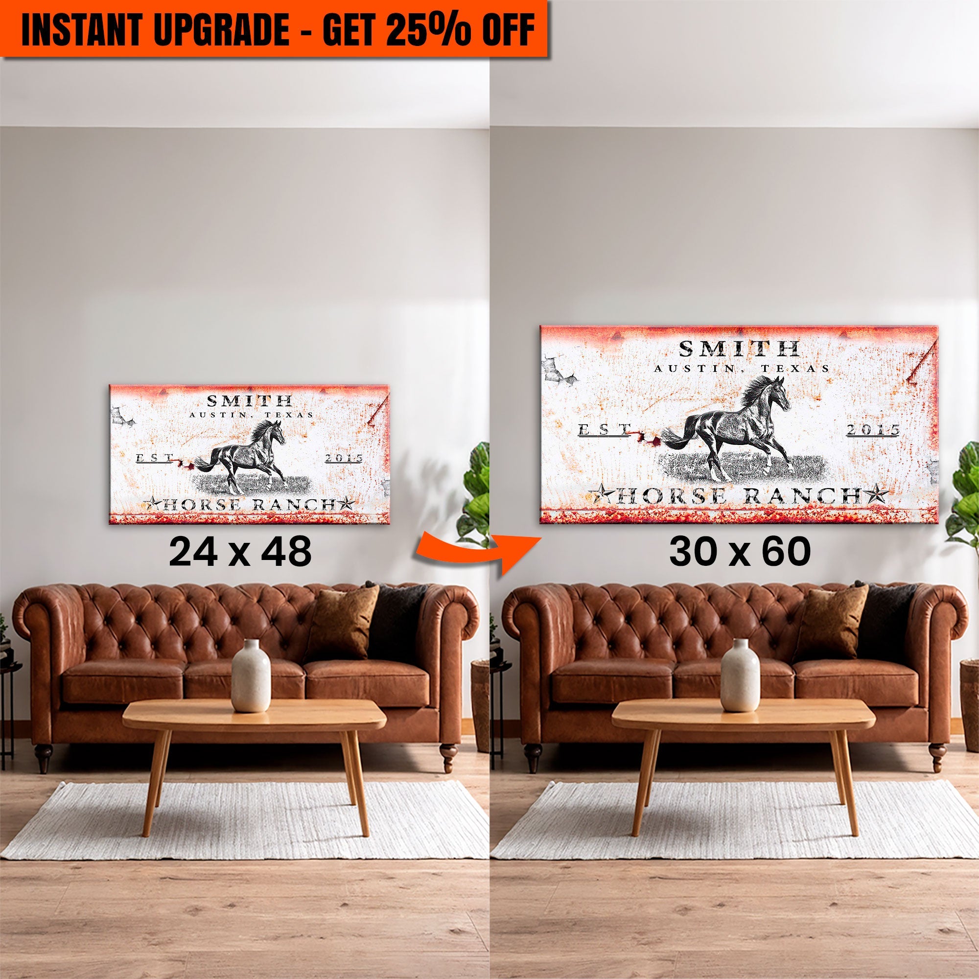 Upgrade Your 48x24 Inches &amp;#39;Rustic Horse Ranch Sign&amp;#39; Canvas To 60x30 Inches Canvas