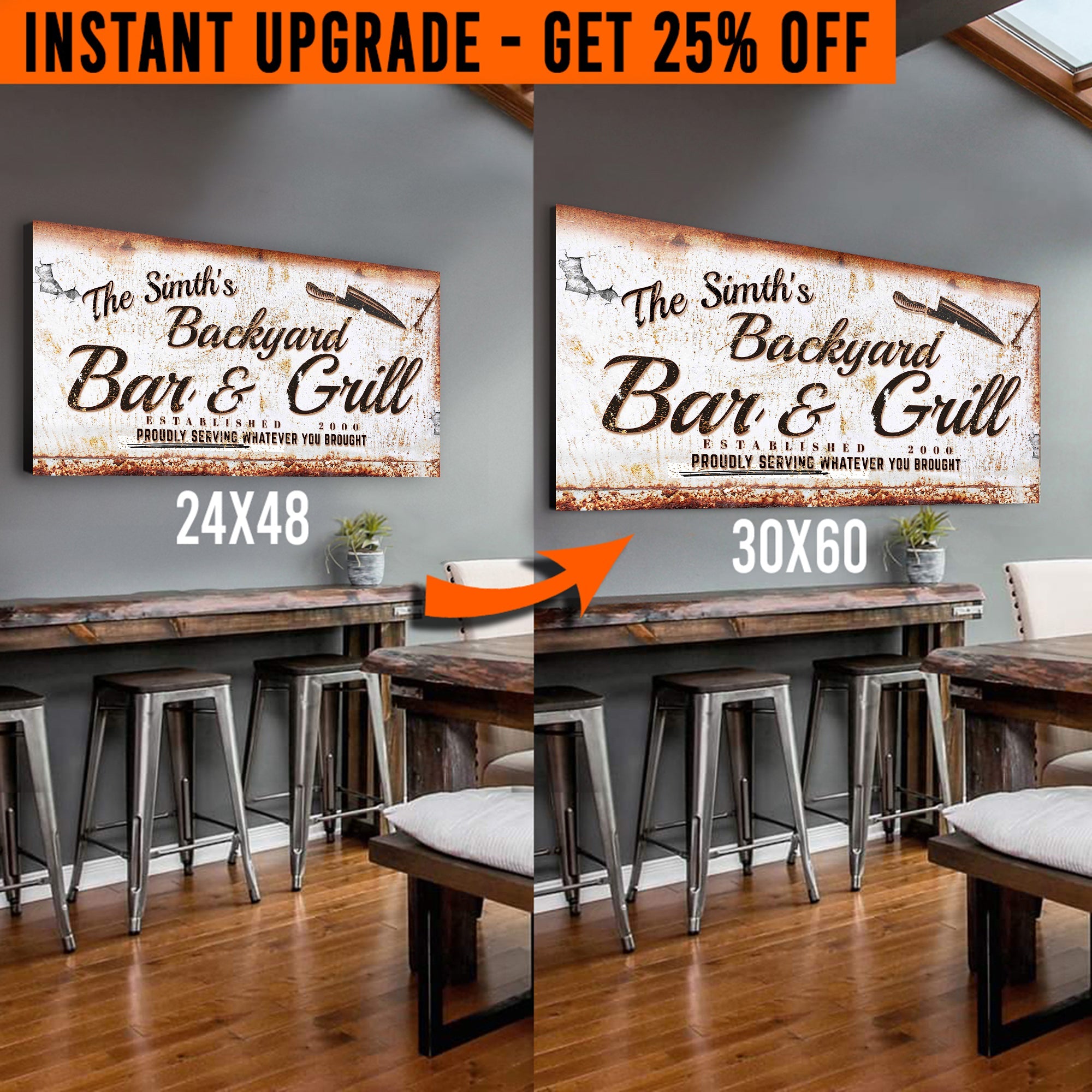 Upgrade Your 24x48 Inches &amp;#39;Backyard Bar &amp;amp; Grill&amp;#39; (Style 2) Canvas To 60x30 Inches