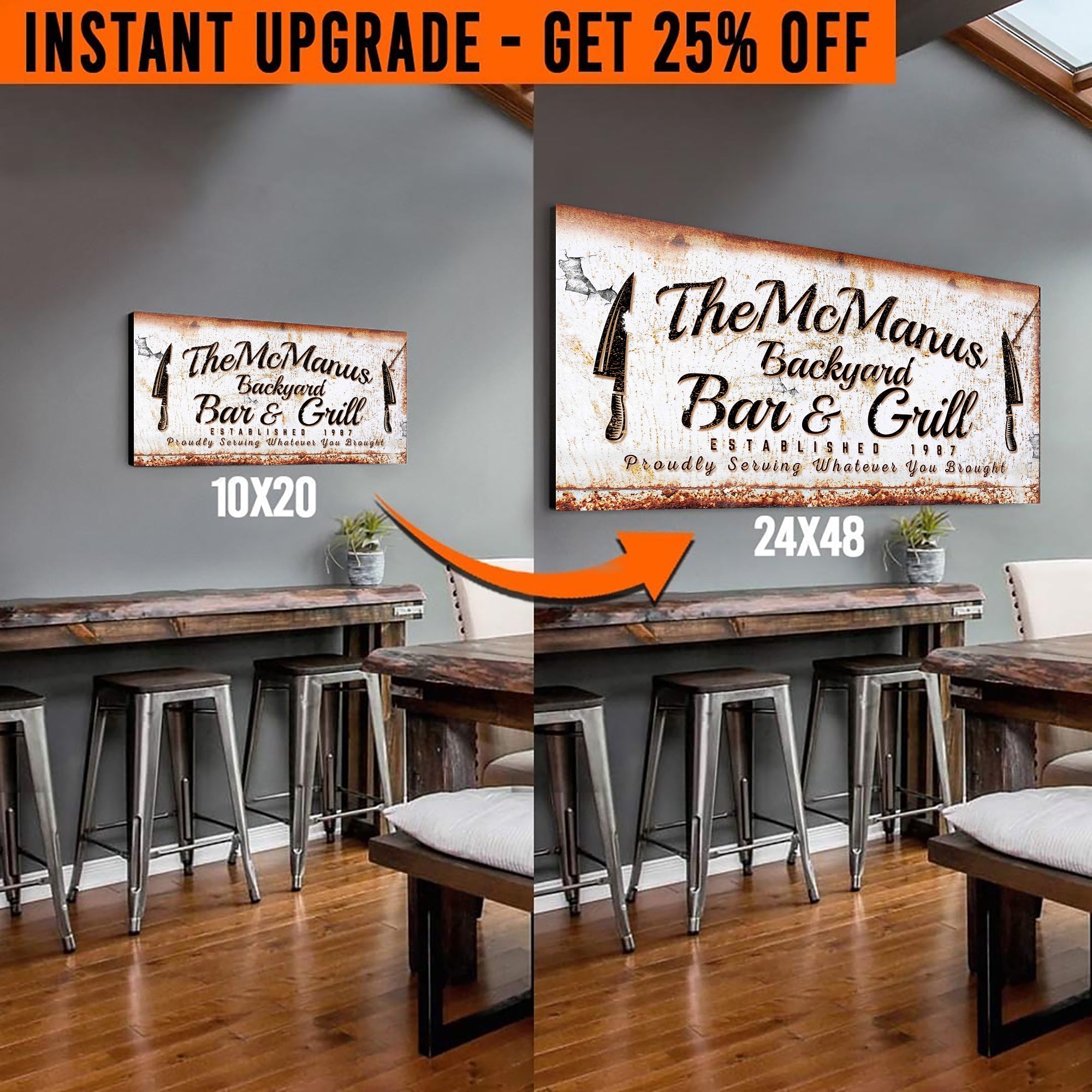 Upgrade Your 20x10 Inches &amp;#39;Backyard Bar &amp;amp; Grill&amp;#39; (Style 3) Canvas To 24x48 Inches