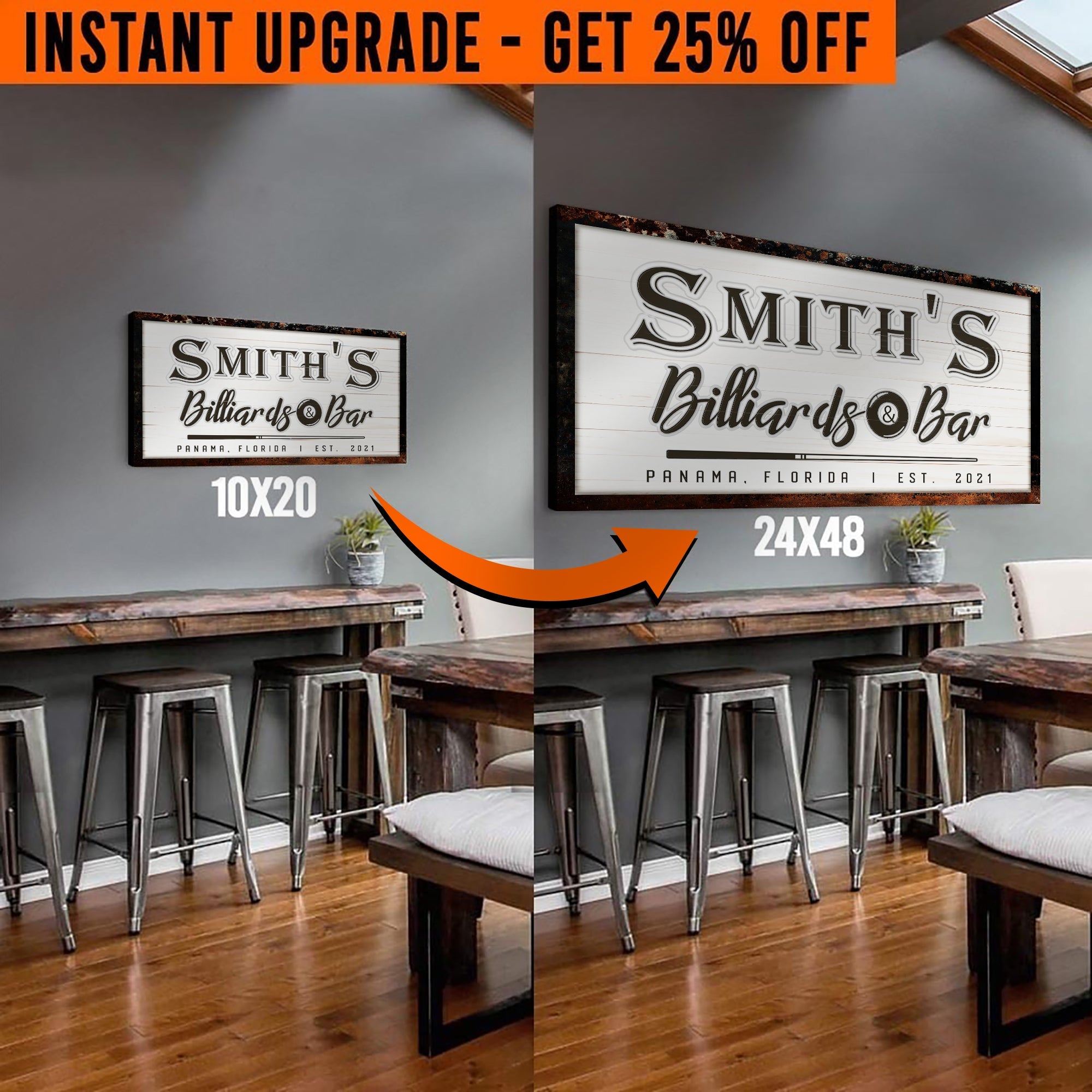 Upgrade Your 20x10 Inches &amp;#39;Billiards And Bar&amp;#39; (Style 1) Canvas To 48x24 Inches