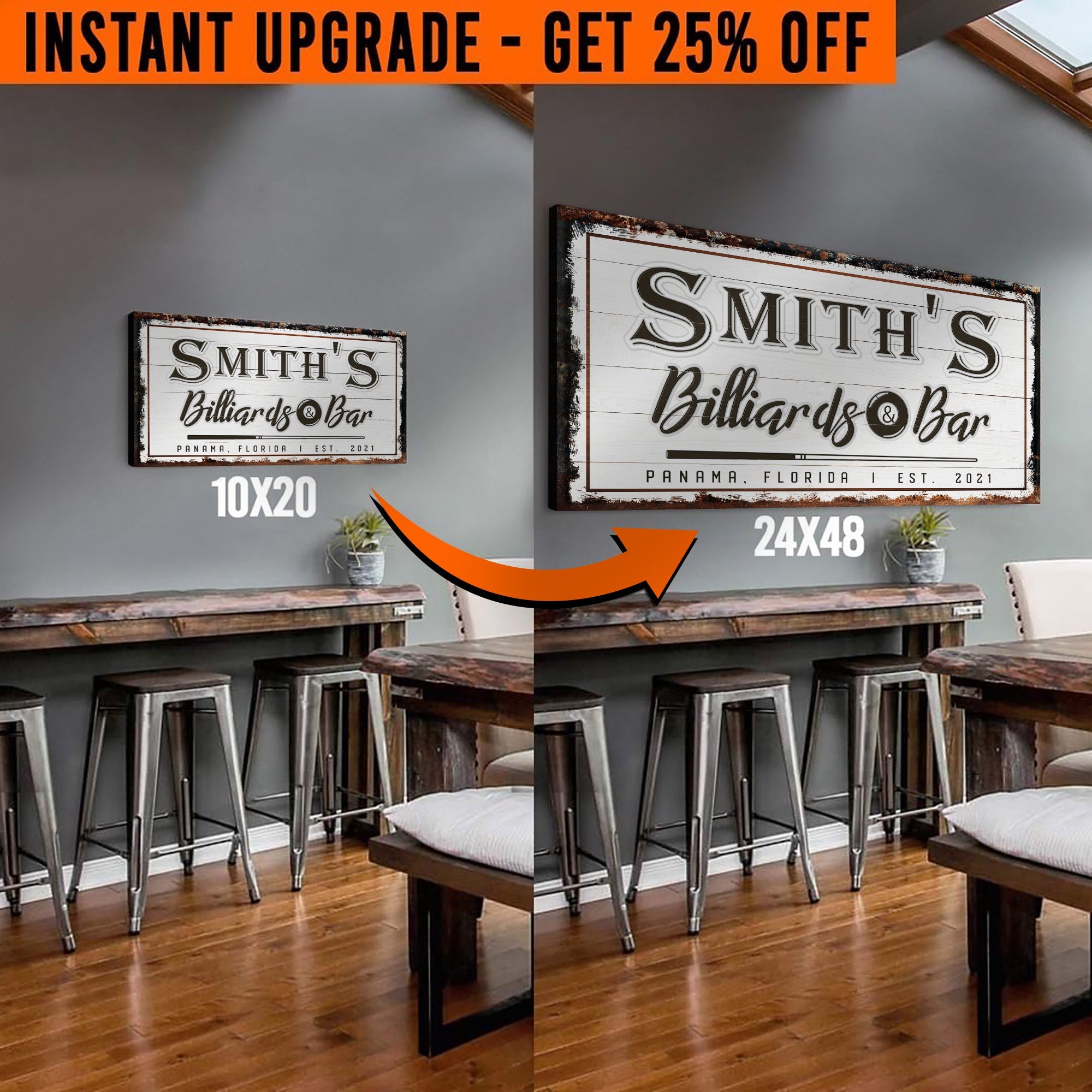 Upgrade Your 20x10 Inches &amp;#39;Billiards And Bar&amp;#39; (Style 2) Canvas To 48x24 Inches