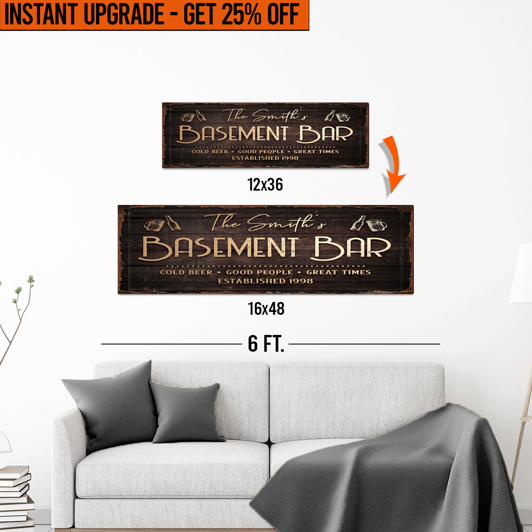 Upgrade Your 12x36 Inches &amp;#39;Family Basement Bar&amp;#39; (Style 1) Canvas Measuring To 16x48 Inches