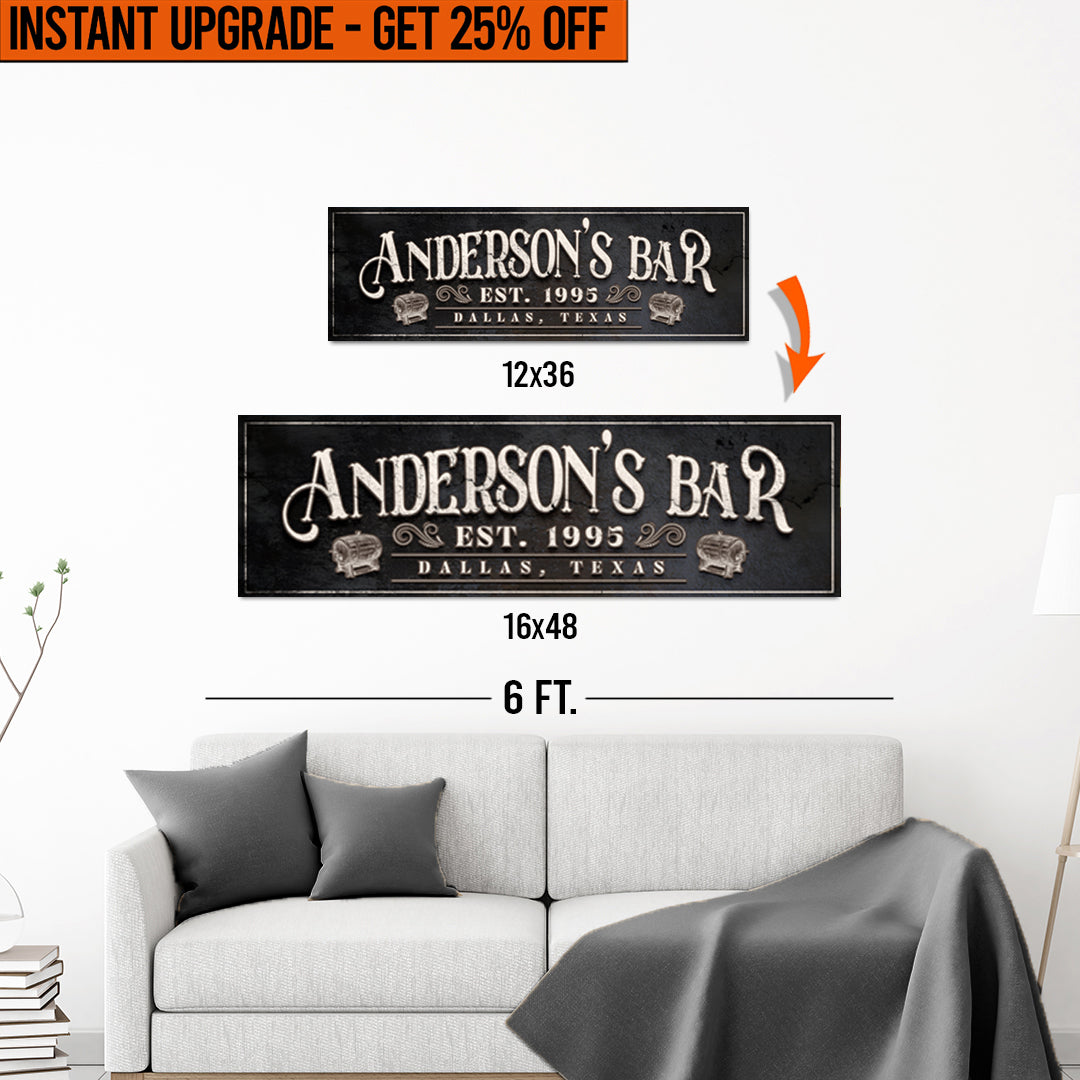 Upgrade Your 12x36 Inches &amp;#39;Personalized Bar&amp;#39; (Style 1) Canvas To 16x48 Inches