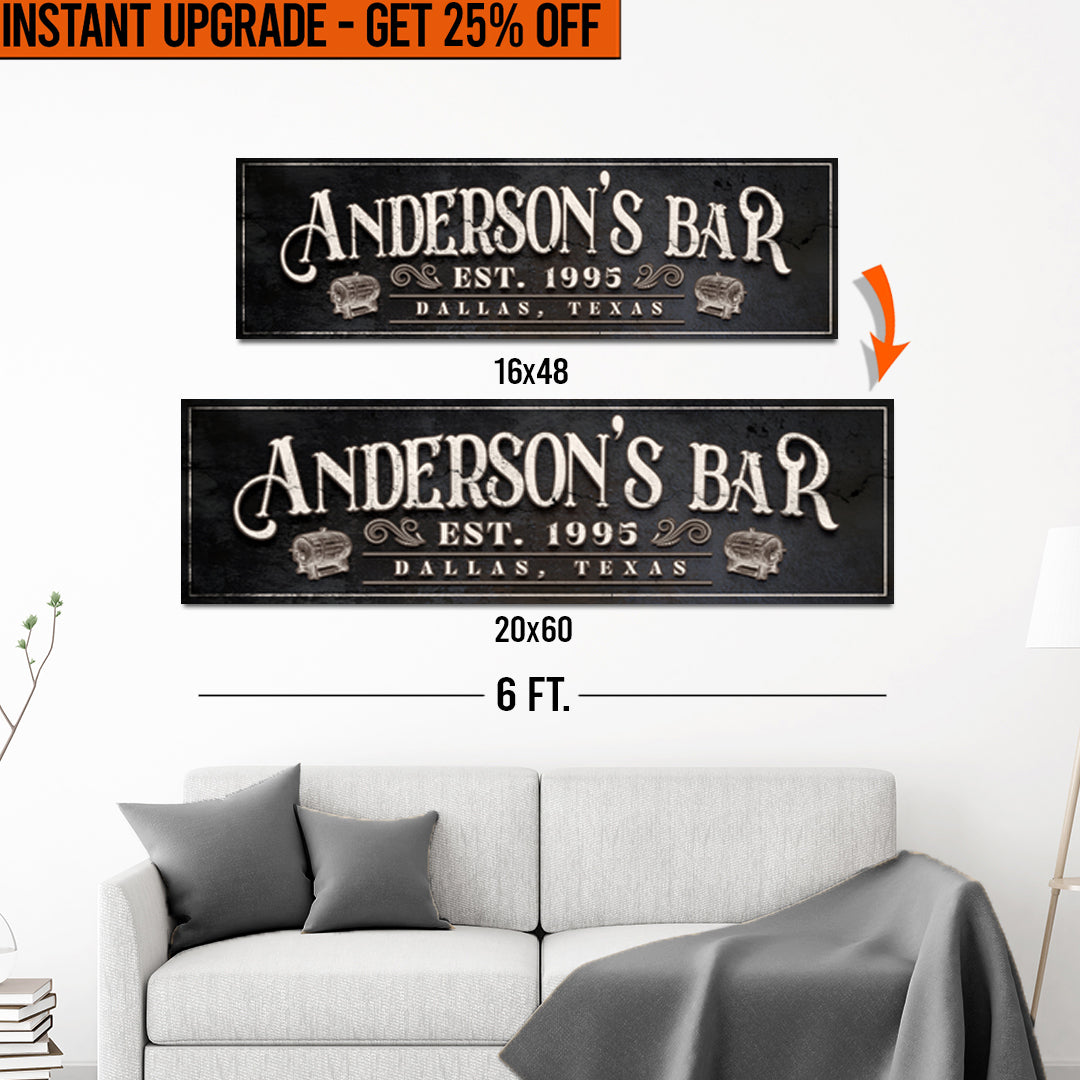 Upgrade Your 16x48 Inches &amp;#39;Personalized Bar&amp;#39; (Style 1) Canvas To 20x60 Inches