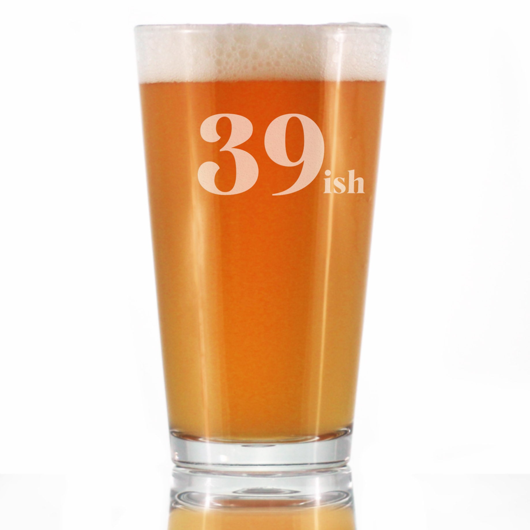 39ish - Funny 16 oz Pint Glass for Beer - 40th Birthday Gifts for Men or Women Turning 40 - Fun Bday Party Decor
