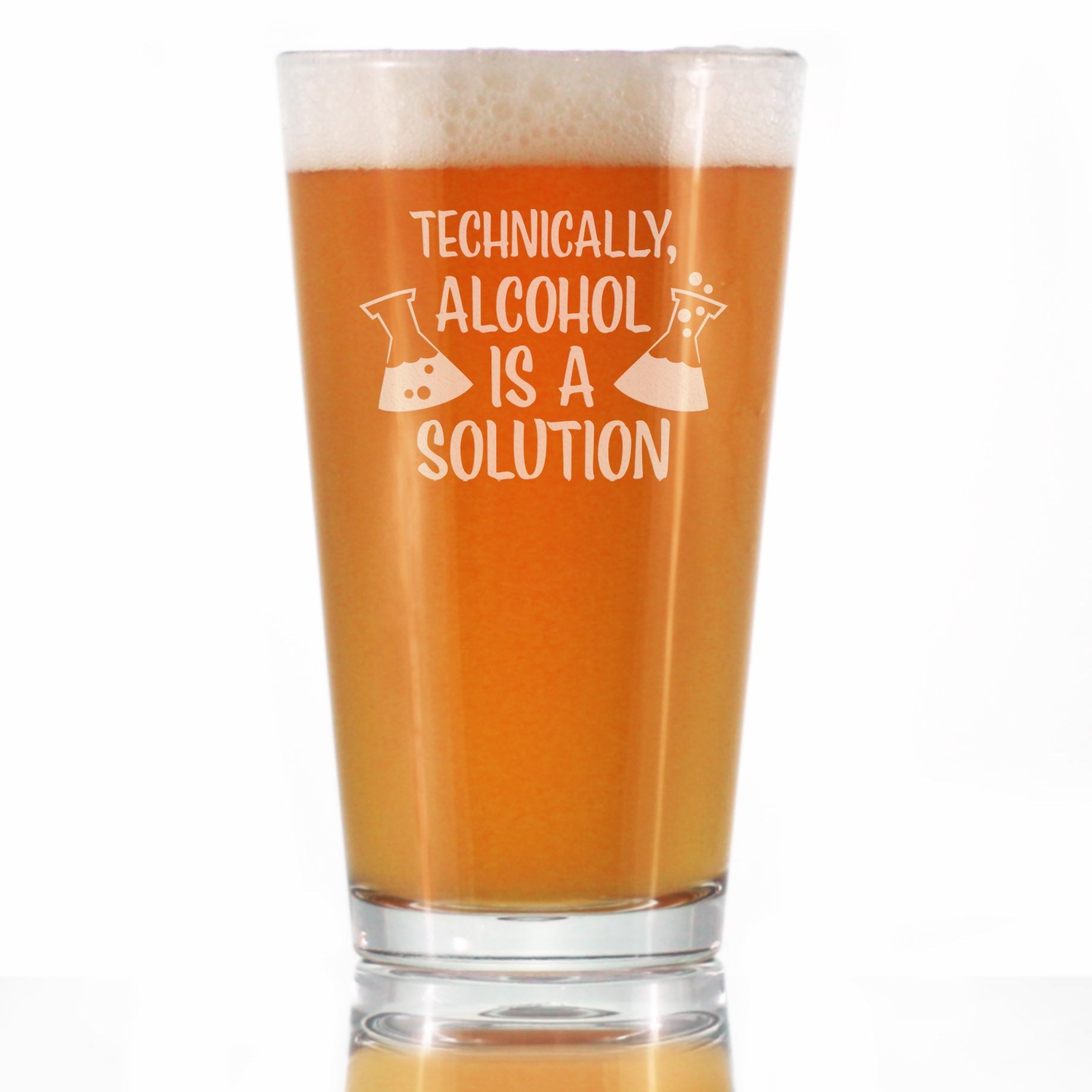 Alcohol is a Solution – Pint Glass for Beer - Funny Science Teacher Gifts for Women &amp;amp; Men - 16 oz Drinking Glasses