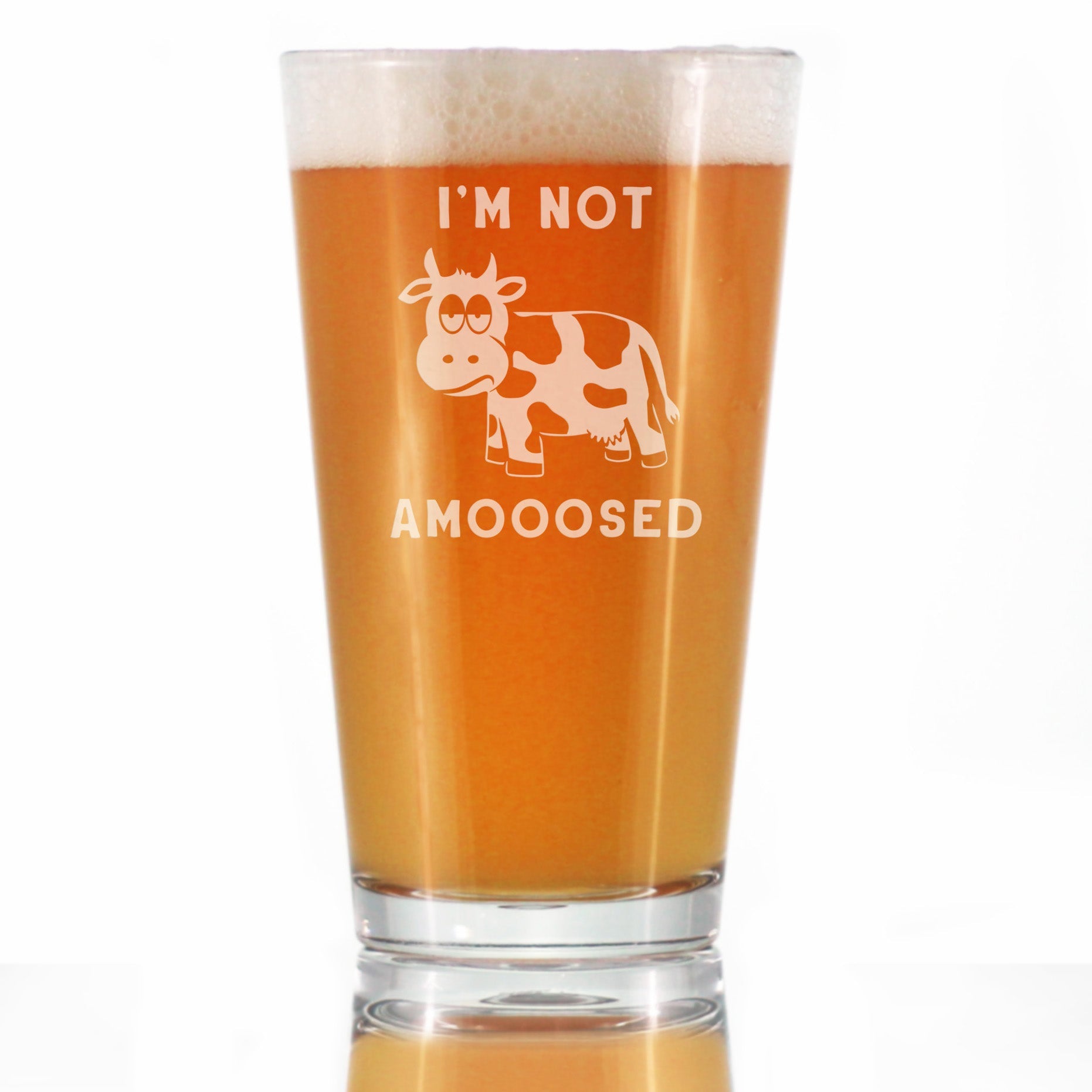 Not Amooosed - 16 oz Pint Glass for Beer - Funny Cow Gifts for Men &amp;amp; Women - Fun Cow Themed Decor