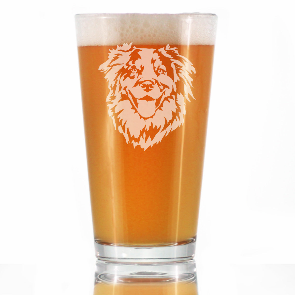Australian Shepherd Face Pint Glass for Beer - Unique Dog Themed Decor and Gifts for Moms &amp;amp; Dads of Aussies - 16 Oz