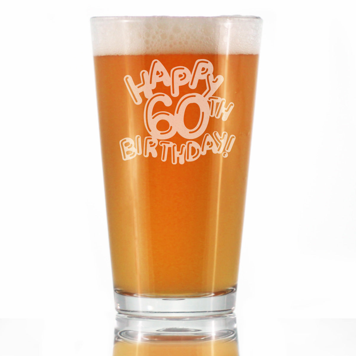 Happy 60th Birthday Balloons - Pint Glass for Beer - Gifts for Women &amp;amp; Men Turning 60 - Fun Bday Party Decor - 16 Oz