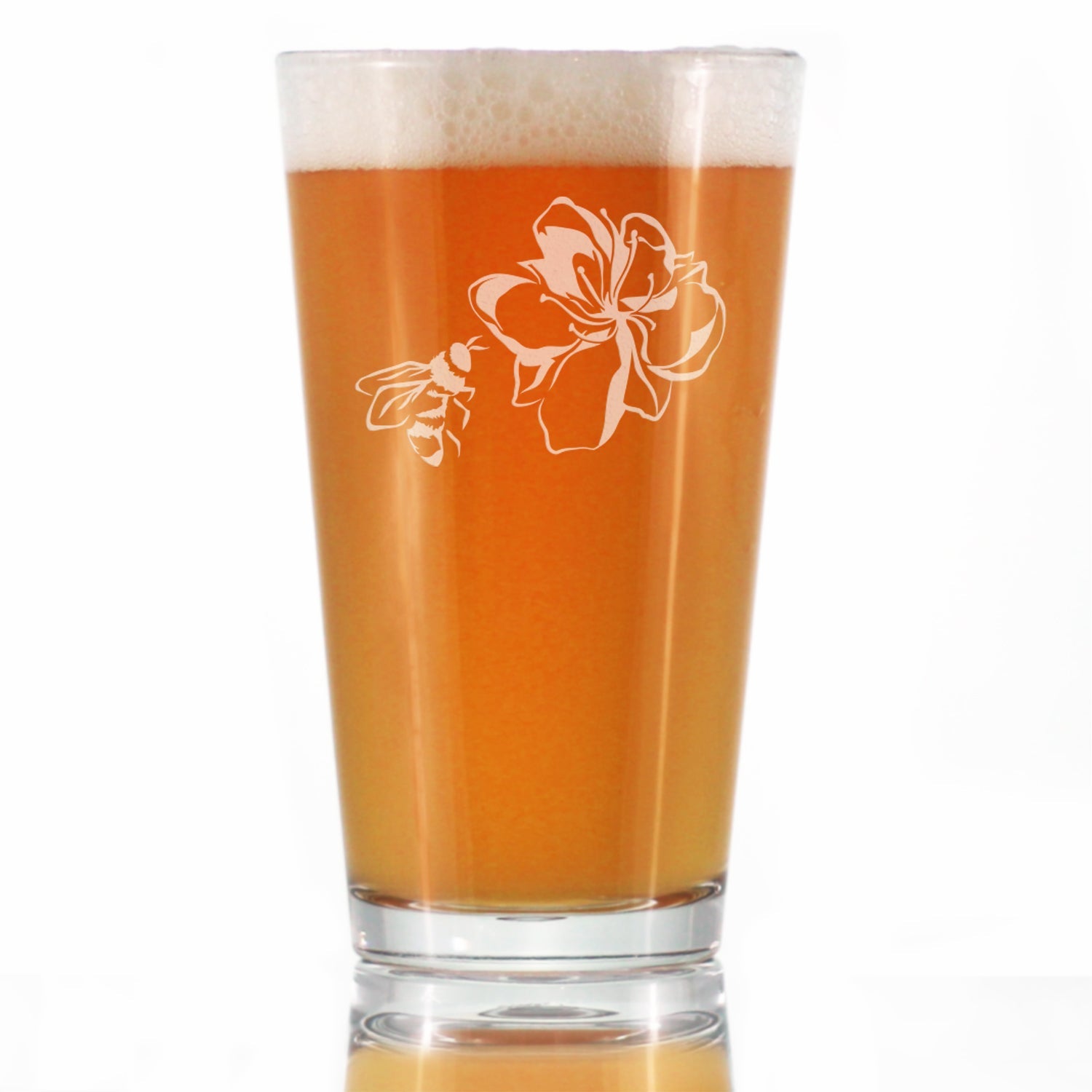 Bee Flower - Cute Gifts for Bumblebee &amp;amp; Nature Lovers - 16 Ounce Pint Glass