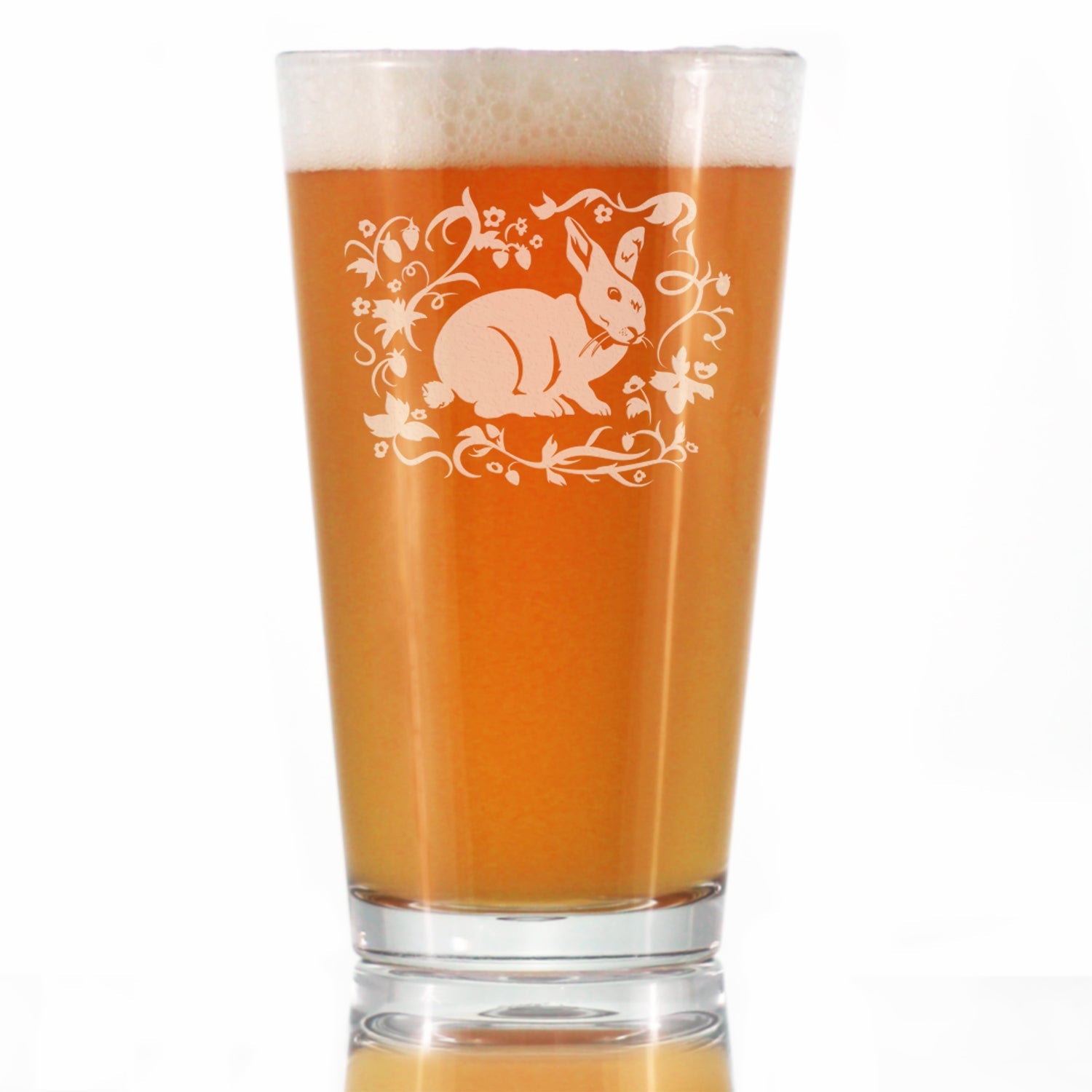 Berry Patch Bunny Rabbit - Pint Glass for Beer - Hand Engraved Gifts for Men &amp;amp; Women That Love Bunnies