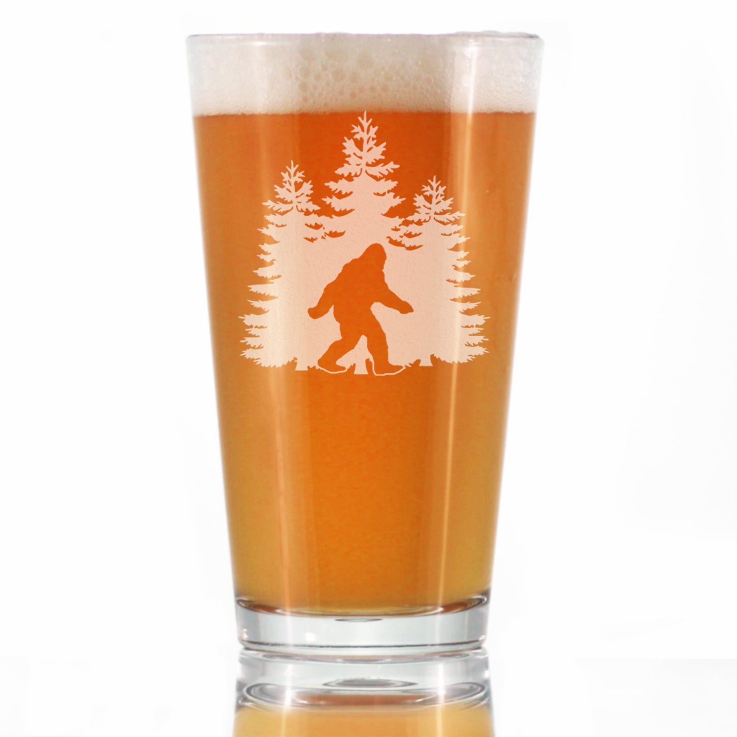 Bigfoot Engraved Pint Glass, Unique Sasquatch Themed Gifts, Funny Gift Idea for Outdoorsmen