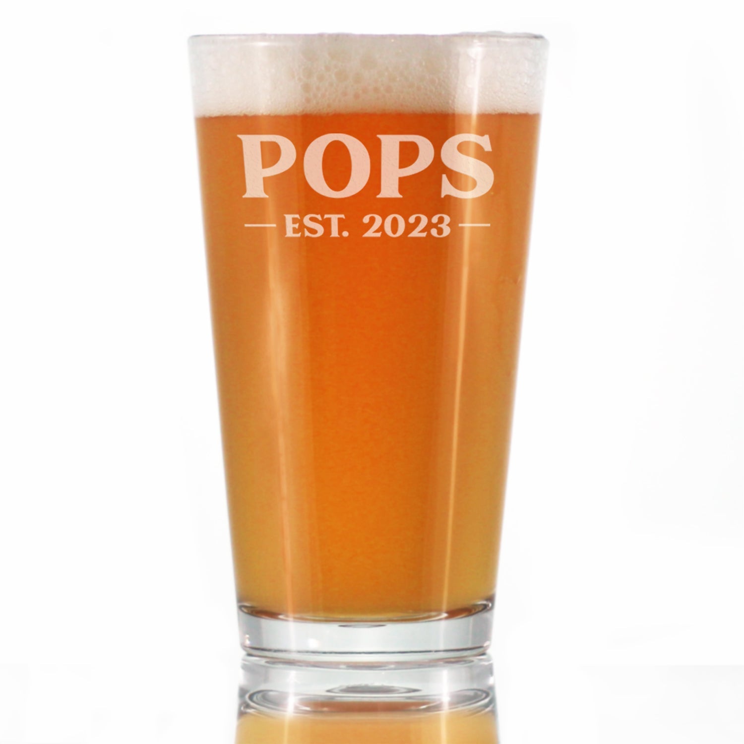 Pops Est. 2023 Bold Pint Glass 16 Oz, Etched Sayings, Father&amp;#39;s Day Gifts, Fun Baby Reveal Gift for Grandparents