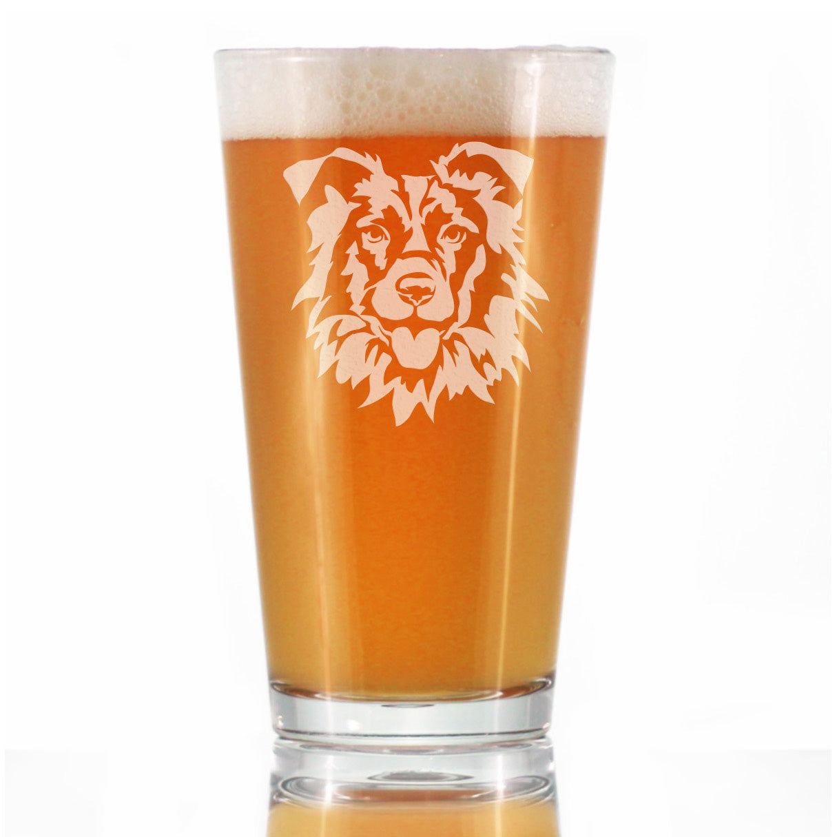 Border Collie Face Pint Glass for Beer - Unique Dog Themed Decor and Gifts for Moms &amp;amp; Dads of Border Collies - 16 Oz