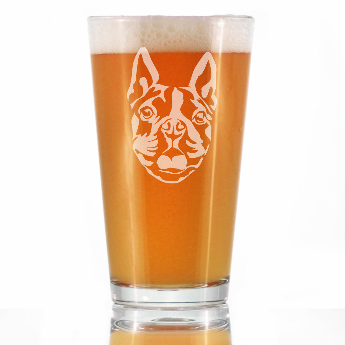 Boston Terrier Face Pint Glass for Beer - Unique Pet Themed Decor and Gifts for Moms &amp;amp; Dads of Boston Terriers - 16 Oz