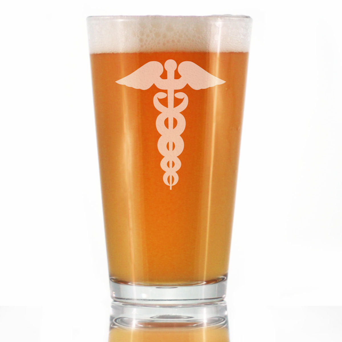 Caduceus Medical Symbol - Pint Glass for BeerEssential Healthcare Workers, Doctors, Nurses, Medical Staff - 16 oz Glasses