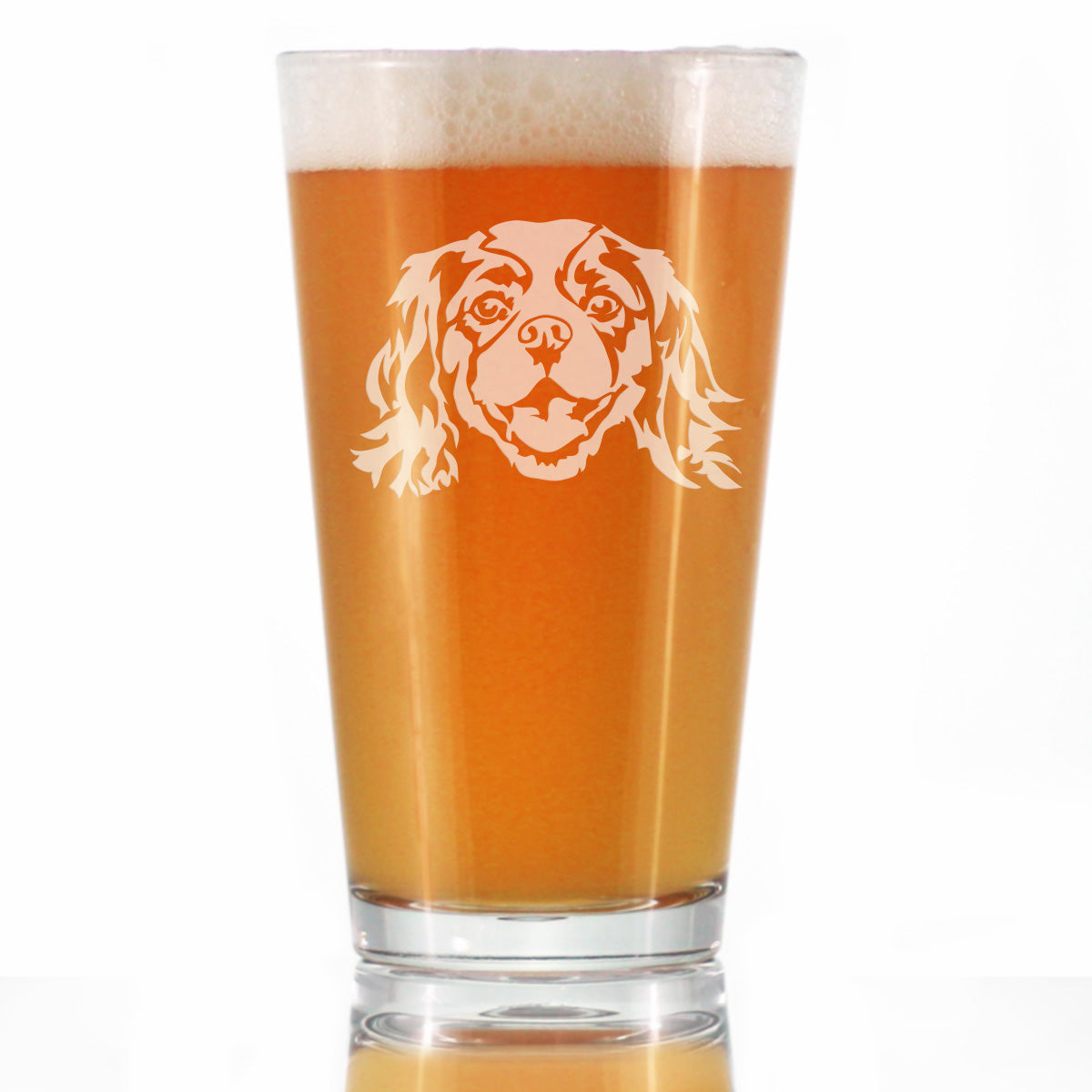 Cavalier King Charles Spaniel Face Pint Glass for Beer - Unique Dog Themed Decor and Gifts for Moms &amp;amp; Dads of Cavaliers - 16 Oz