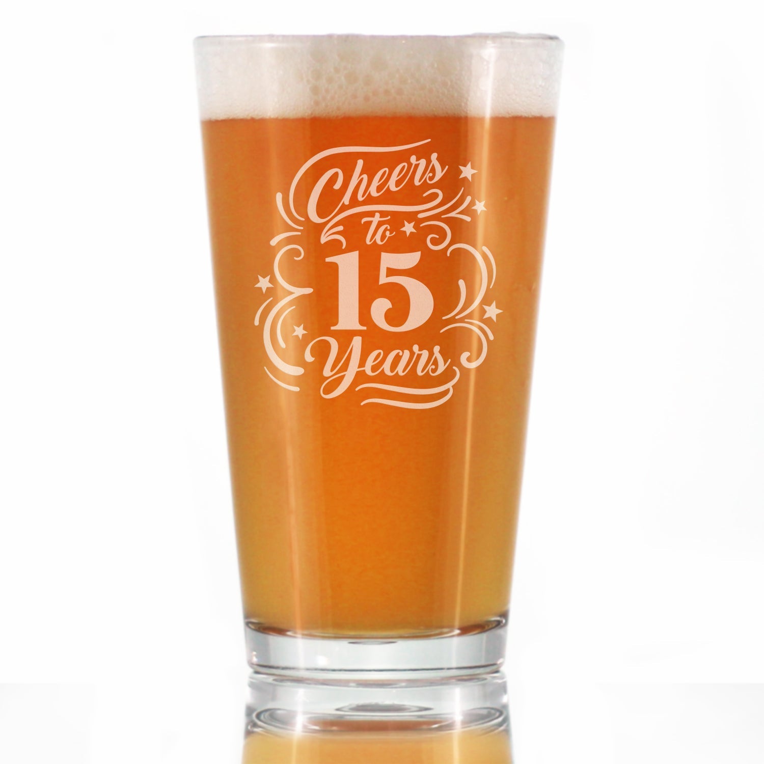 Cheers to 15 Years - Pint Glass for Beer - Gifts for Women &amp;amp; Men - 15th Anniversary Party Decor - 16 Oz Glasses