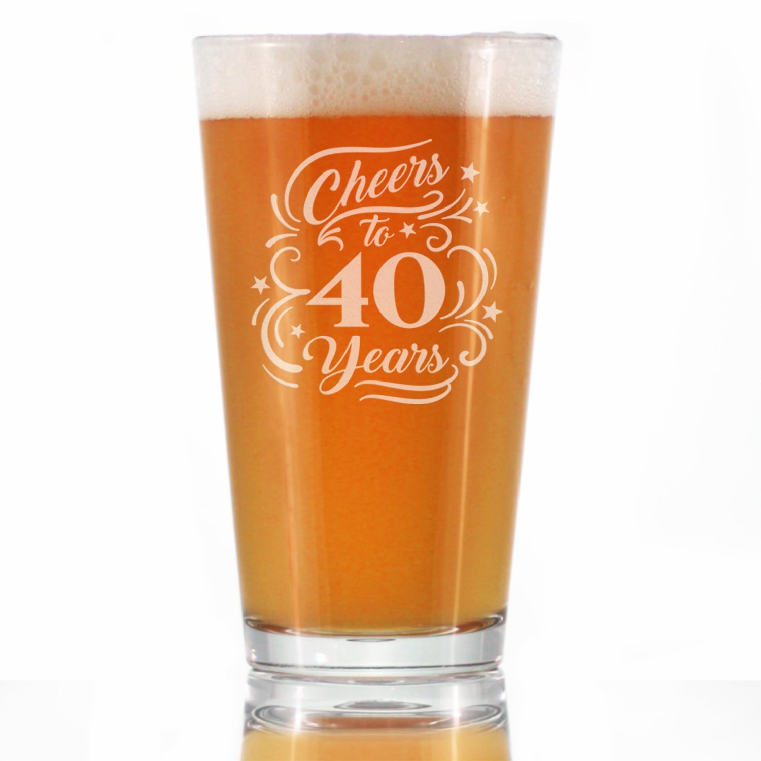 Cheers to 40 Years - Pint Glass for Beer - Gifts for Women &amp;amp; Men - 40th Anniversary Party Decor - 16 Oz Glasses